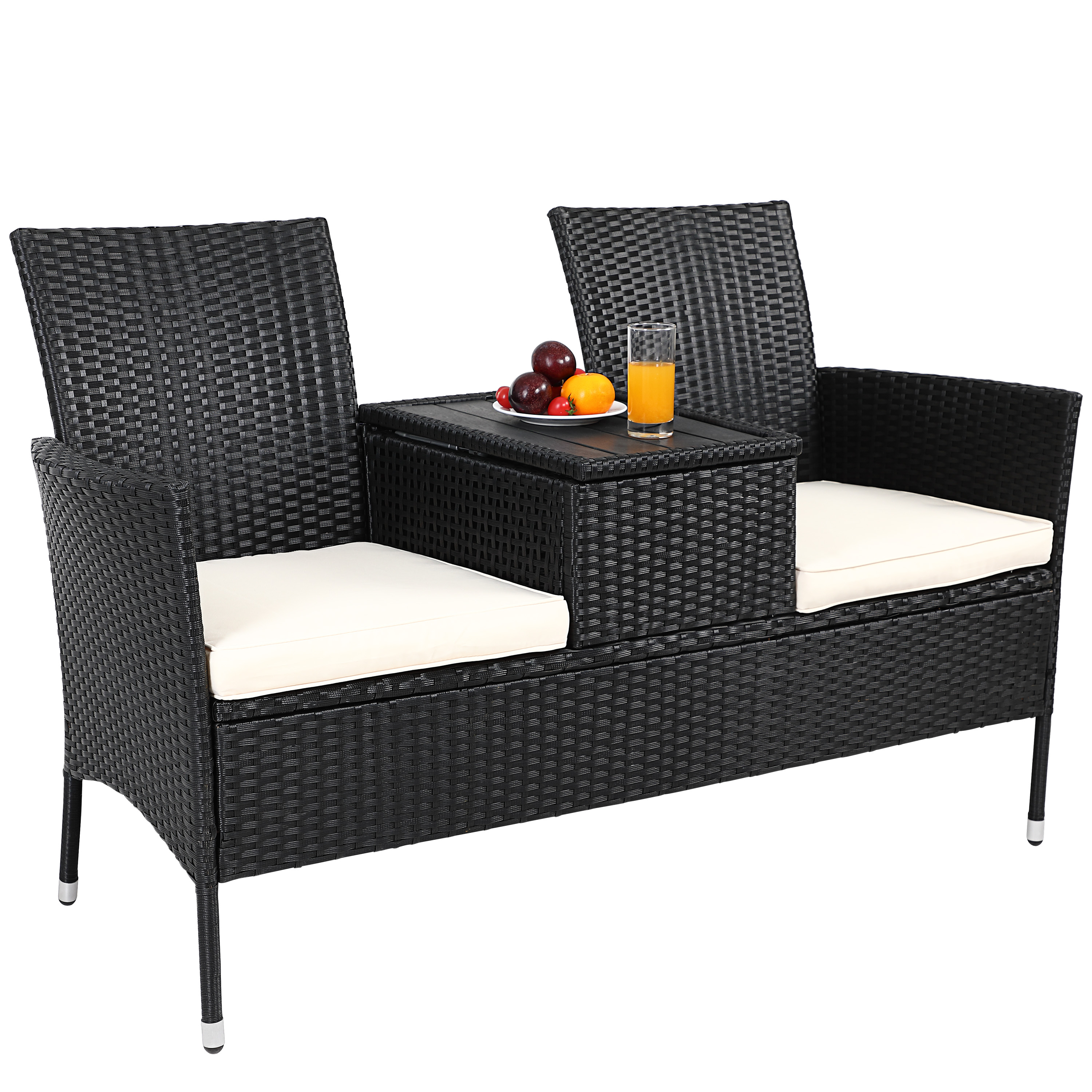 Polyrattan\u0020Tuinbank\u0020Zwart\u0020143x67x87cm Polyrattan\u0020Tuinbank\u0020Zwart\u0020143x67x87cm