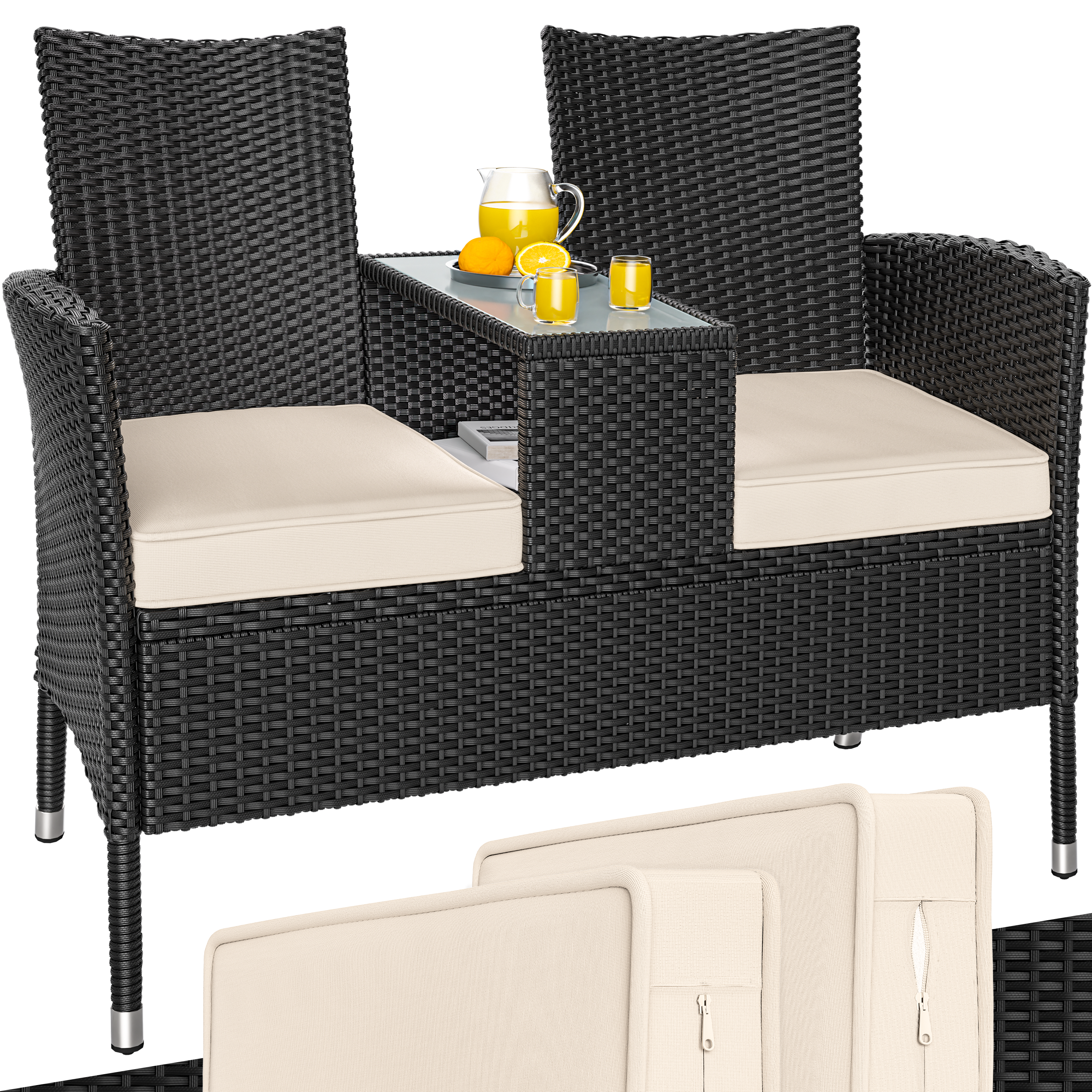 Polyrotan\u0020Tuinbank\u0020Zwart\u0020145x58x87cm