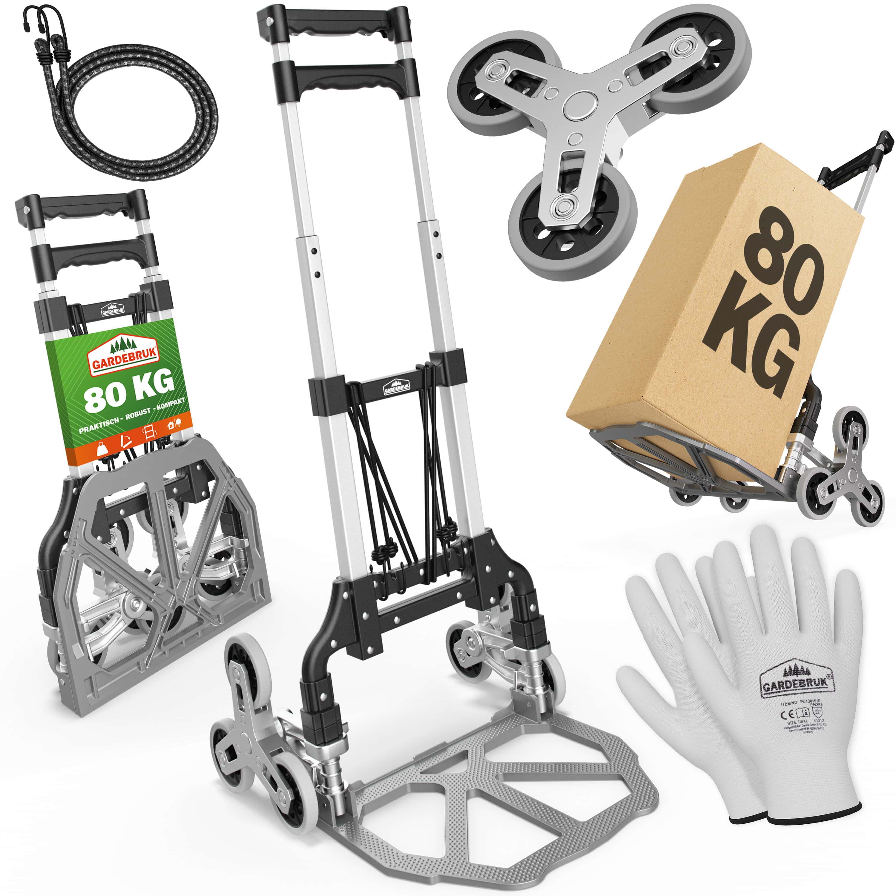 Steekwagen\u0020Zilver\u002FZwart\u0020aluminium\u002080kg\u0020Trap\u0020in\u0020hoogte\u0020verstelbaar