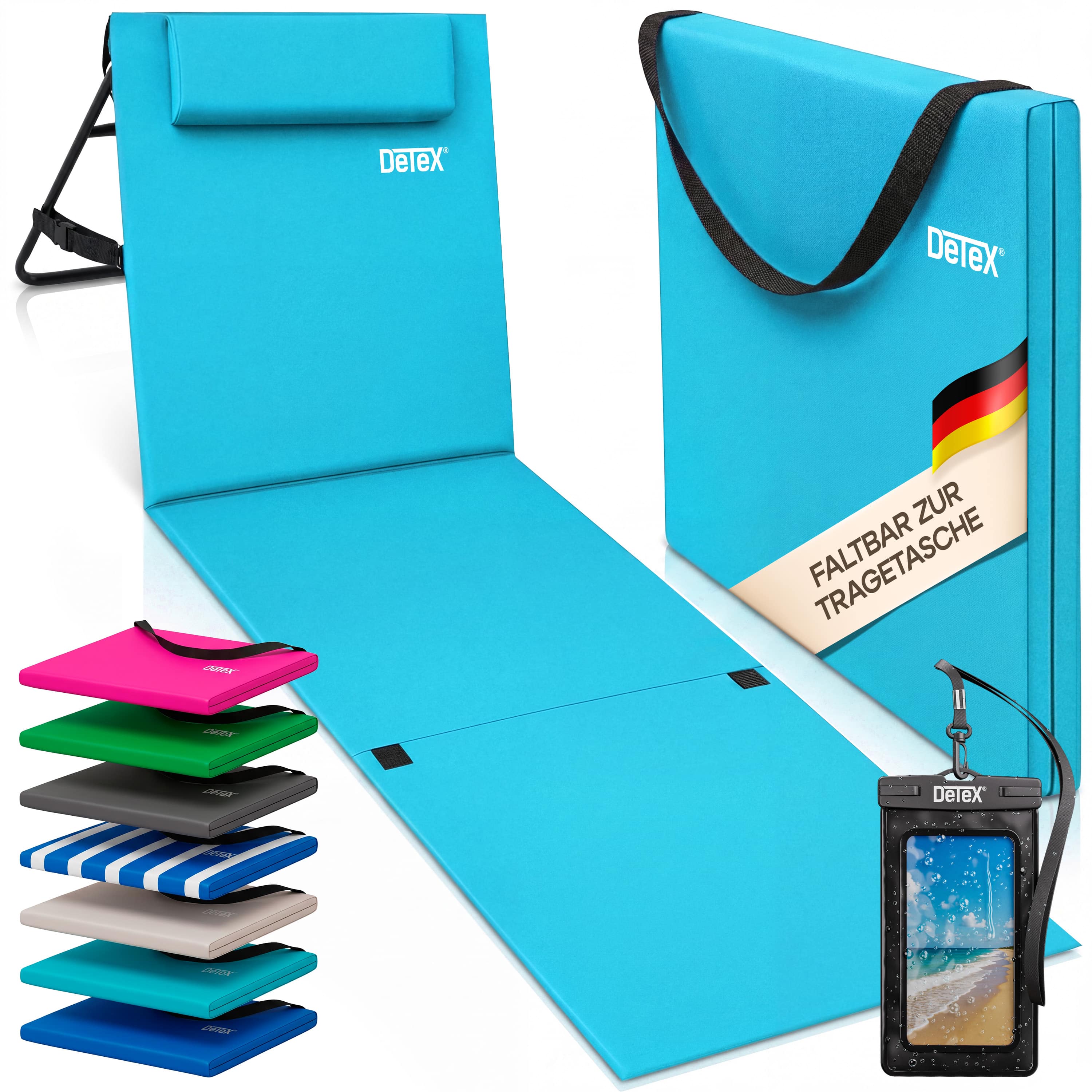 Strandmat\u0020turquoise\u0020158x56x46cm\u0020gewatteerd