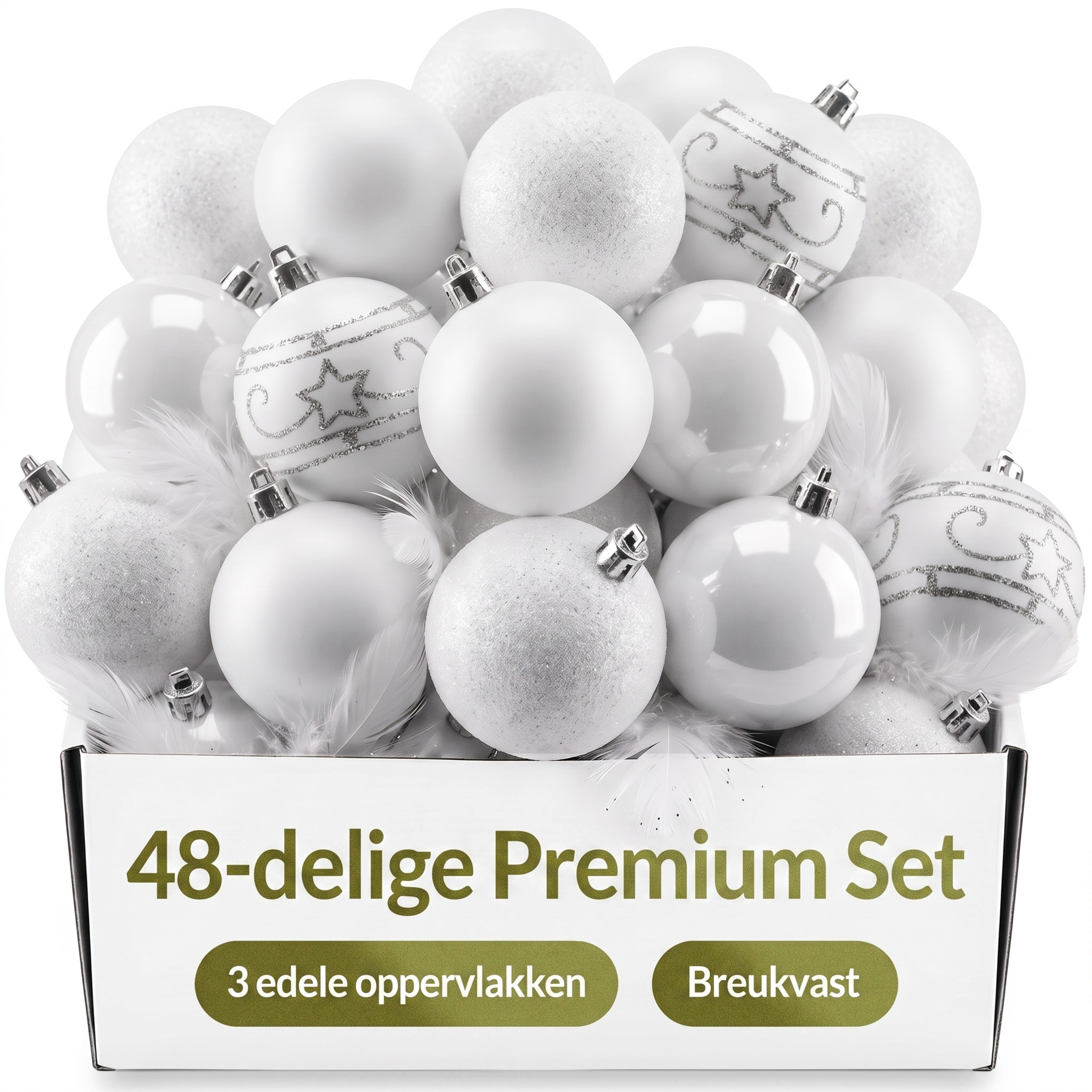 Kerstboomballen\u0020Kunststof\u0020Set\u002048\u0020Stuks\u0020Wit\u00206cm