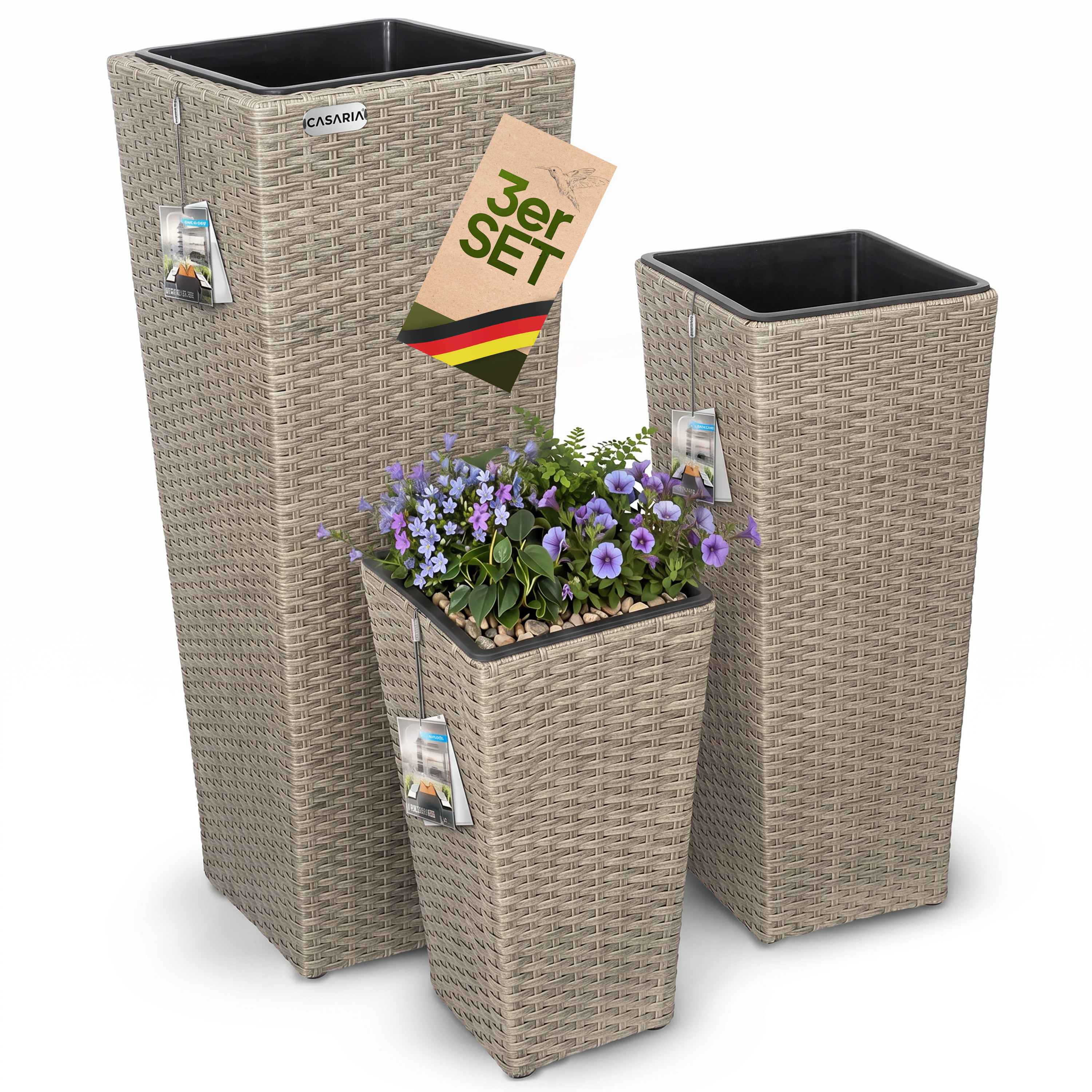 Polyrattan\u0020Bloempot\u0020Set\u0020van\u00203\u0020Creme