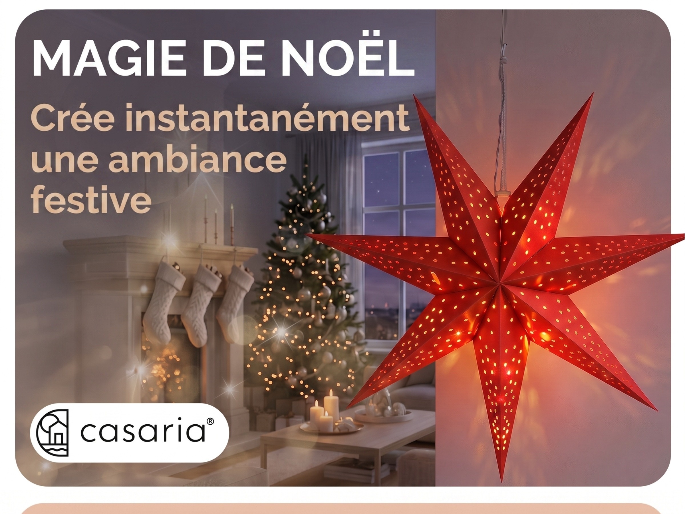 Kerstster\u0020Papier\u0020LED\u0020Rood\u0020\u00D860cm\u00207\u0020Punten\u0020Gaatjes