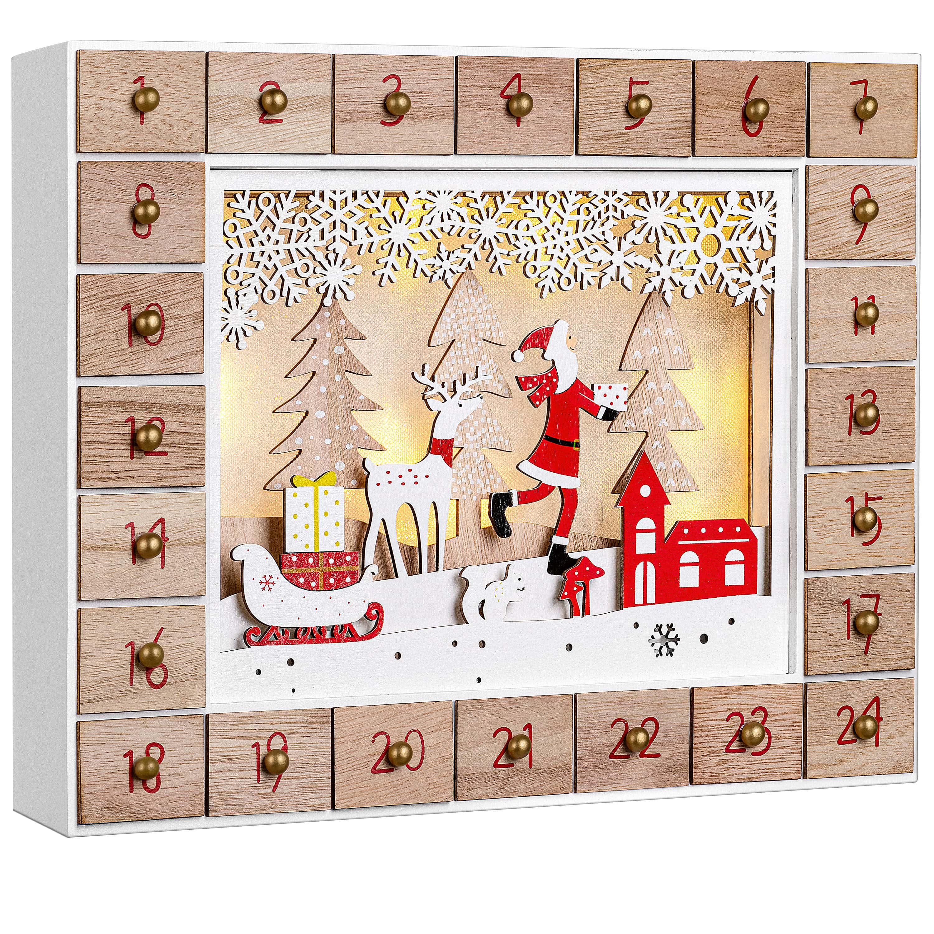 Adventskalender\u0020Kerstman\u0020Hout\u0020LED Adventskalender\u0020Kerstman\u0020Hout\u0020LED