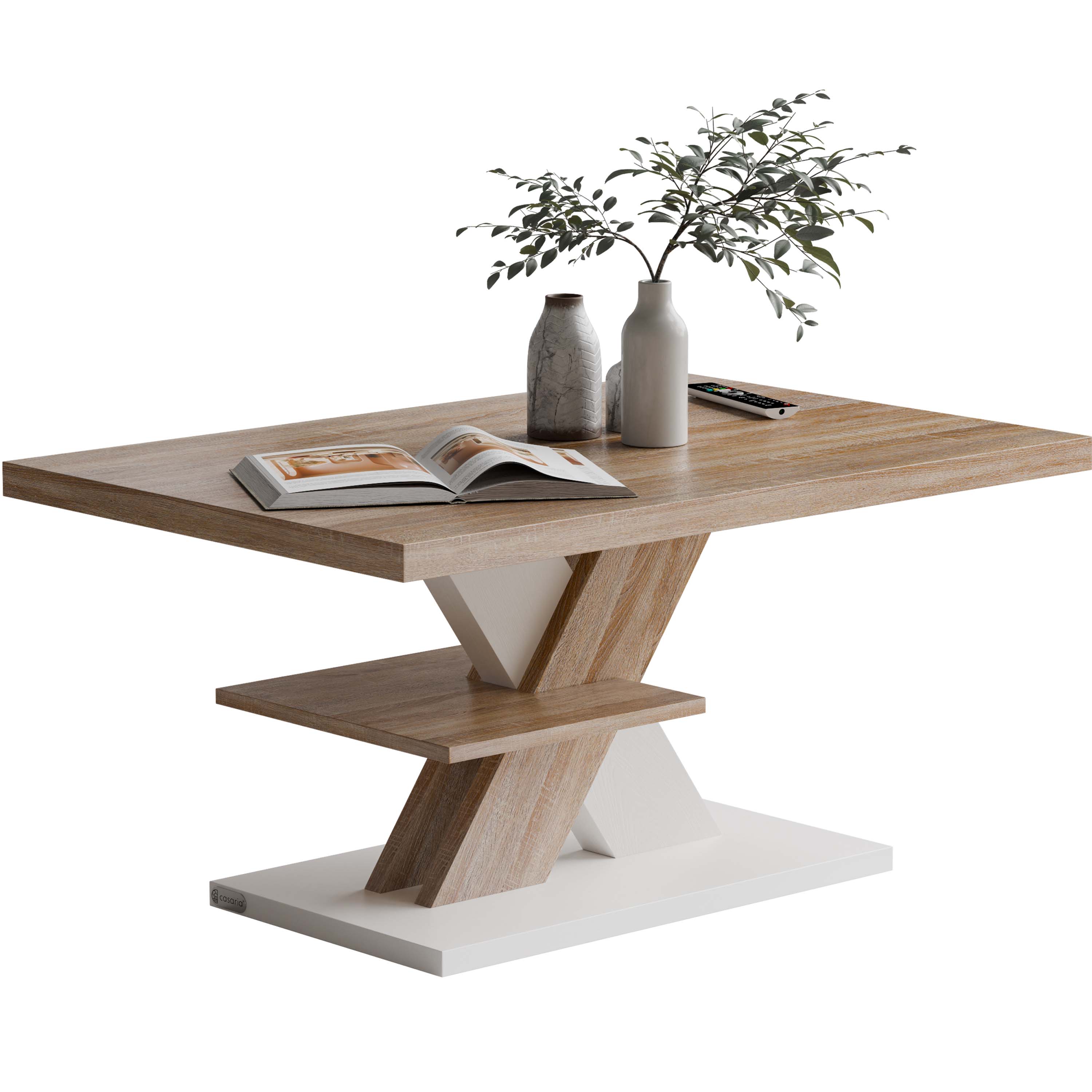 Salontafel\u0020Detroit\u0020Wit\u002FSonoma\u0020Eik\u002090x60x45cm