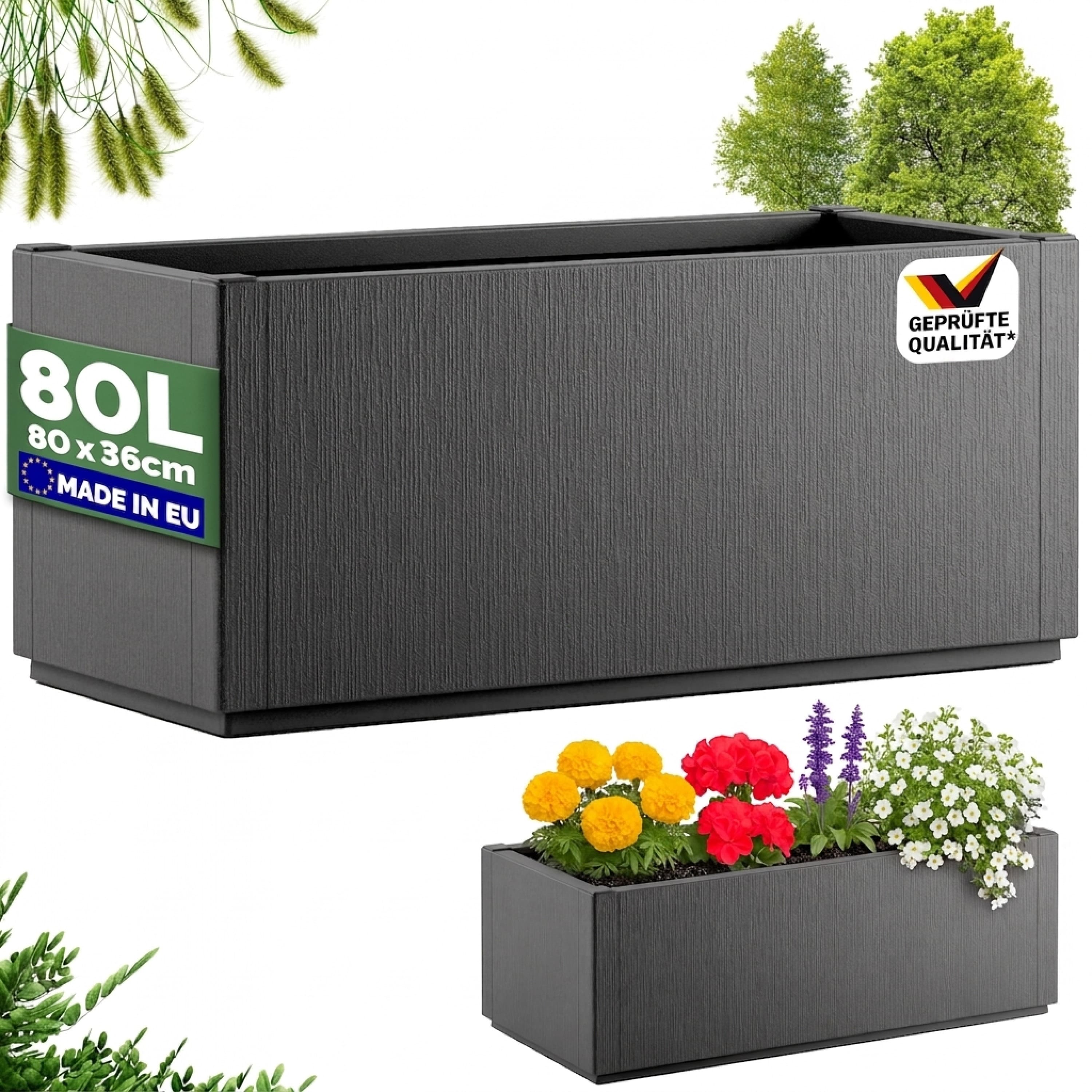 Bloempot\u0020Ethica\u0020Antraciet\u0020plastic\u002080x36x36cm