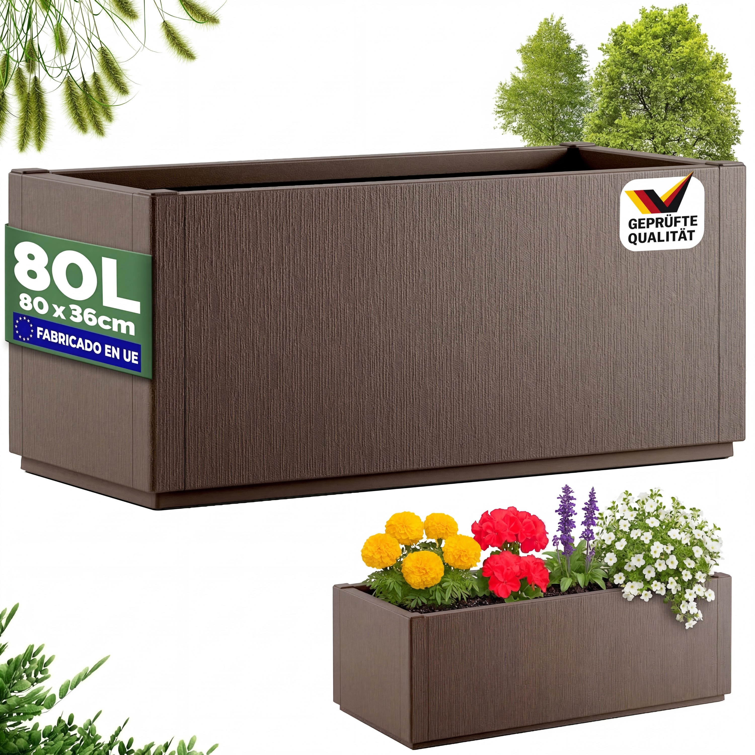 Bloempot\u0020Ethica\u0020Bruin\u0020plastic\u002080x36x36cm