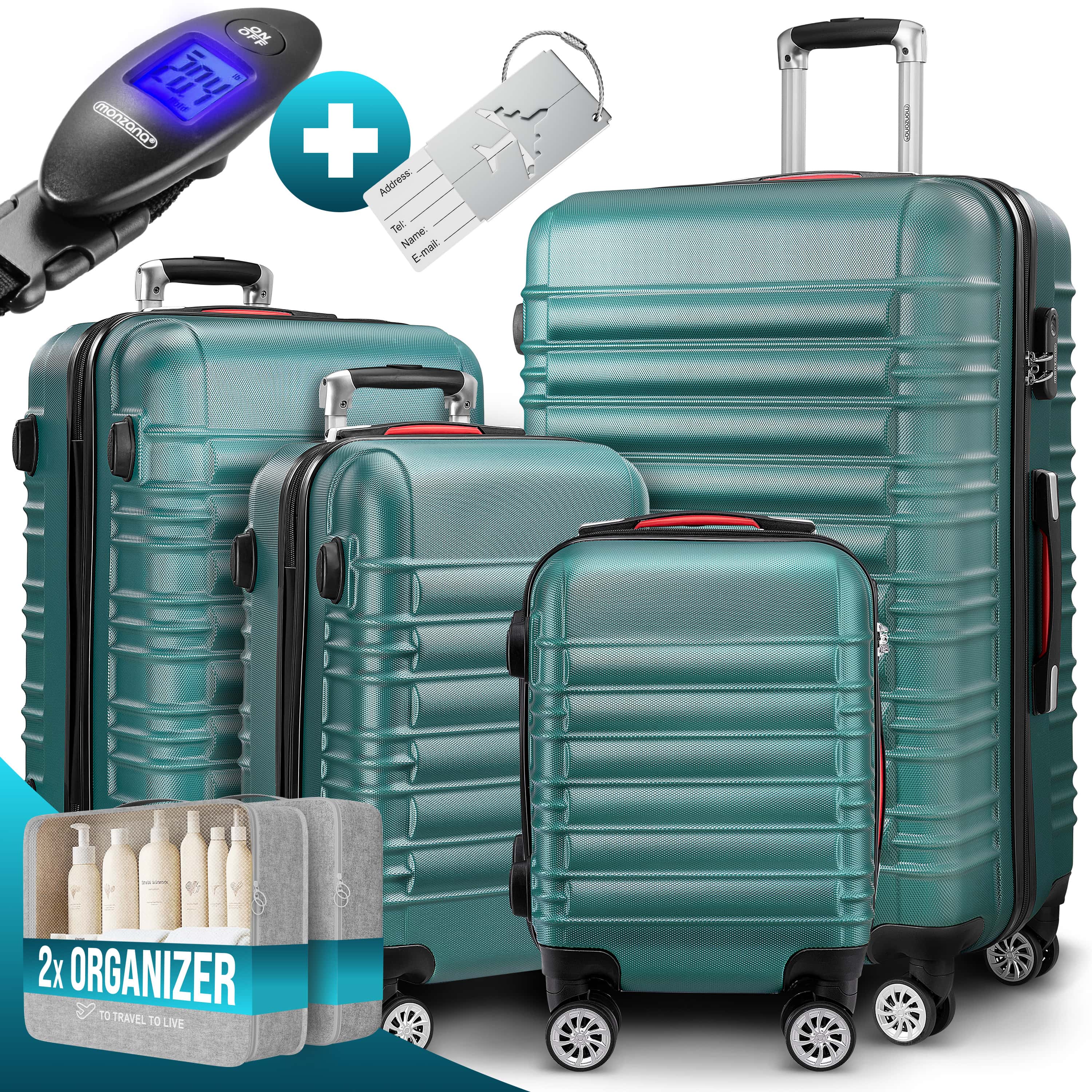 Reiskoffers\u00204\u002Ddelige\u0020Groen\u0020ABS\u0020accessoires