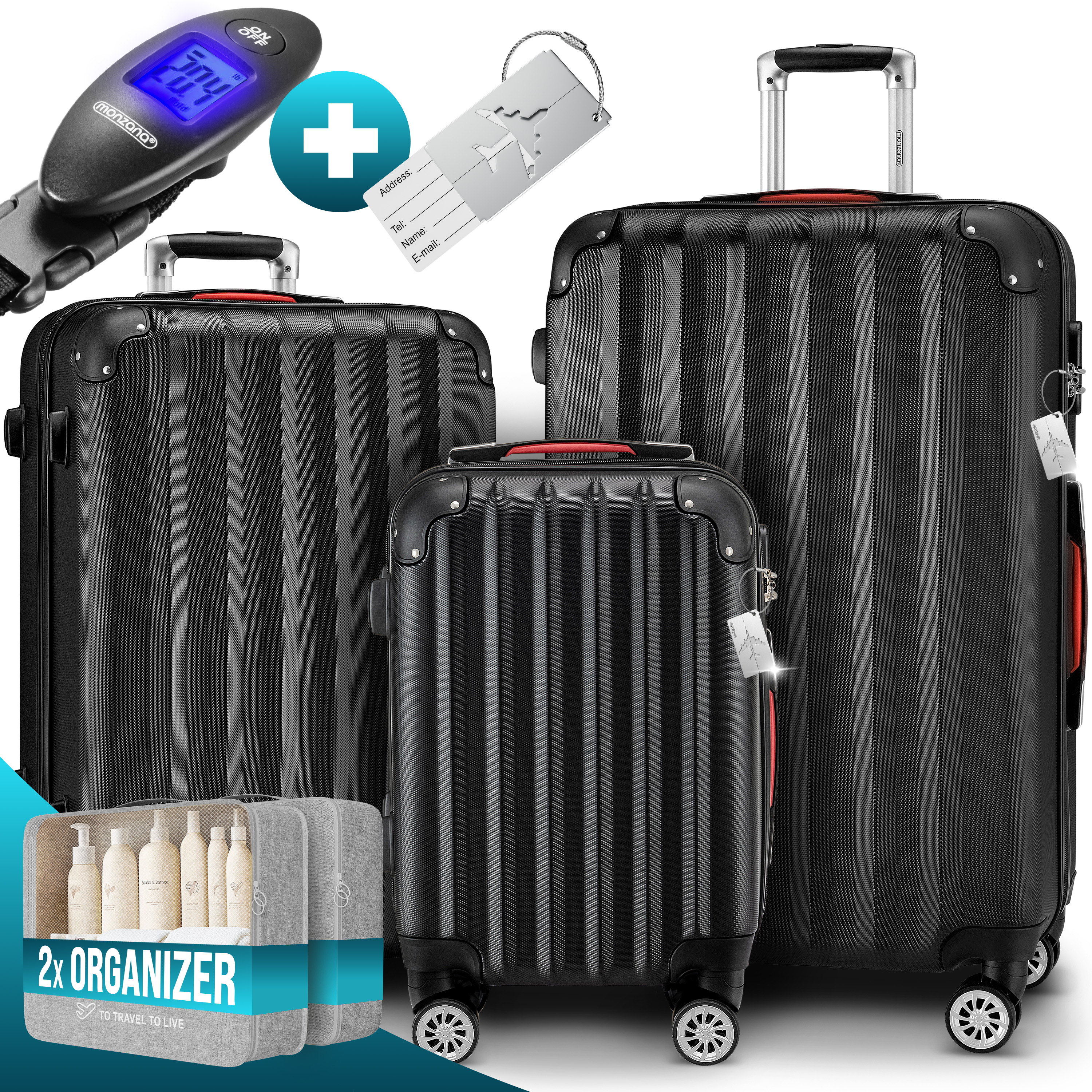 Reiskoffers\u0020Baseline\u00203\u002Ddelige\u0020Zwart\u0020ABS\u0020accessoires