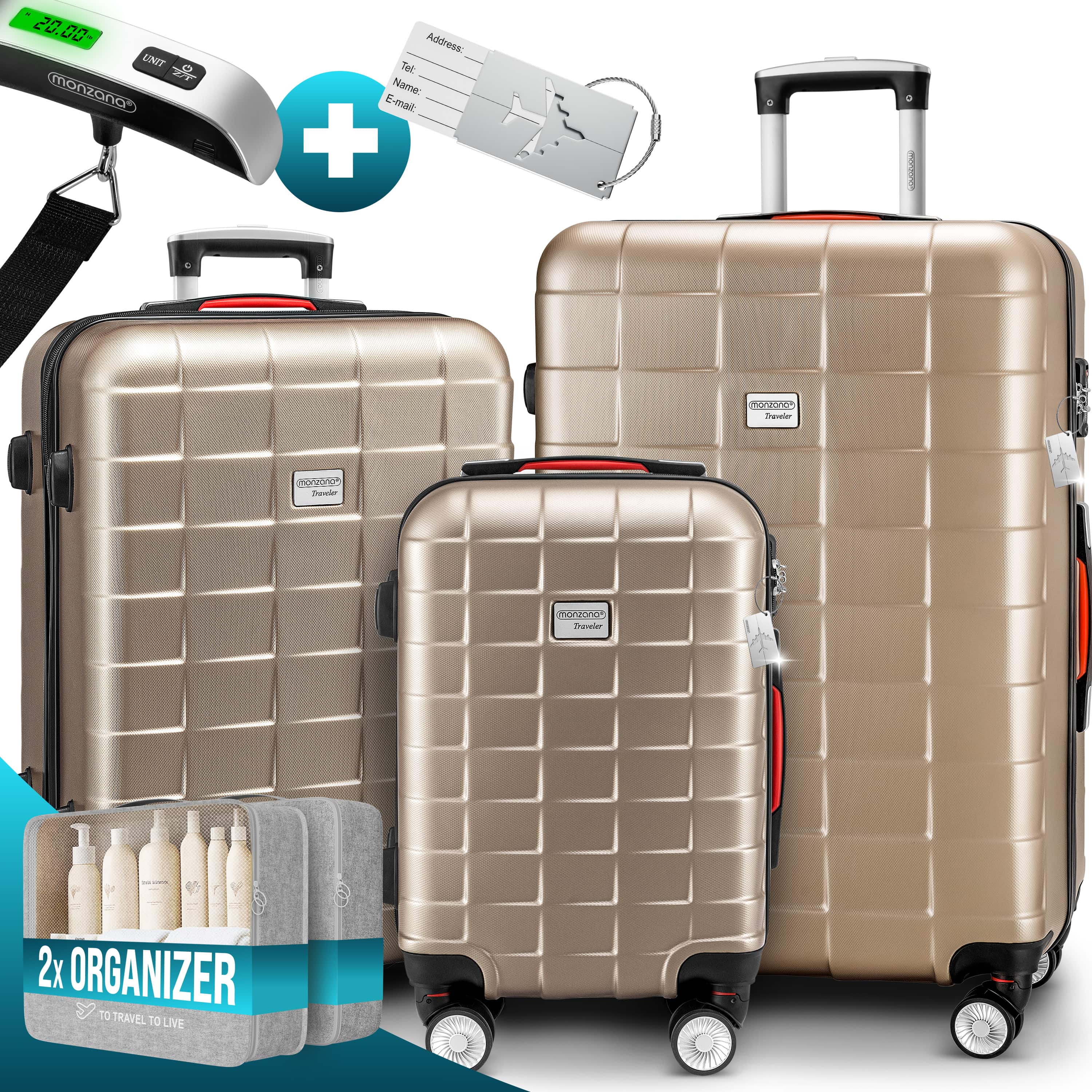 Reiskoffers\u00203\u002Ddelige\u0020Exopack\u0020Champagne\u0020ABS\u0020toebehoren