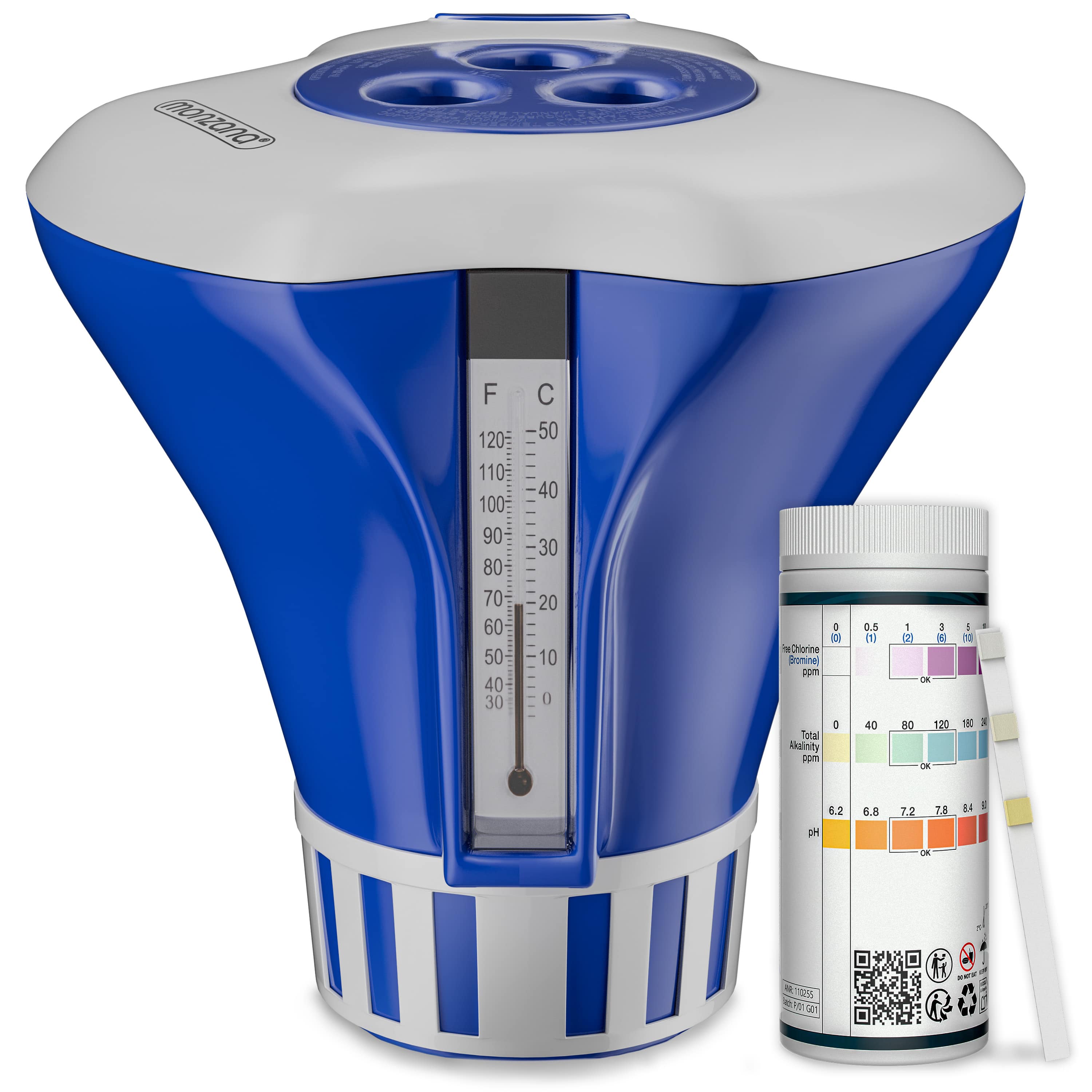 Doseervlotter\u0020voor\u0020zwembaden\u002020\u002D200g\u0020tabletten\u0020inclusief\u0020150\u00203in1\u0020teststrips\u0020UV\u002Dbestendige\u0020chloordrijver\u0020met\u0020thermometer