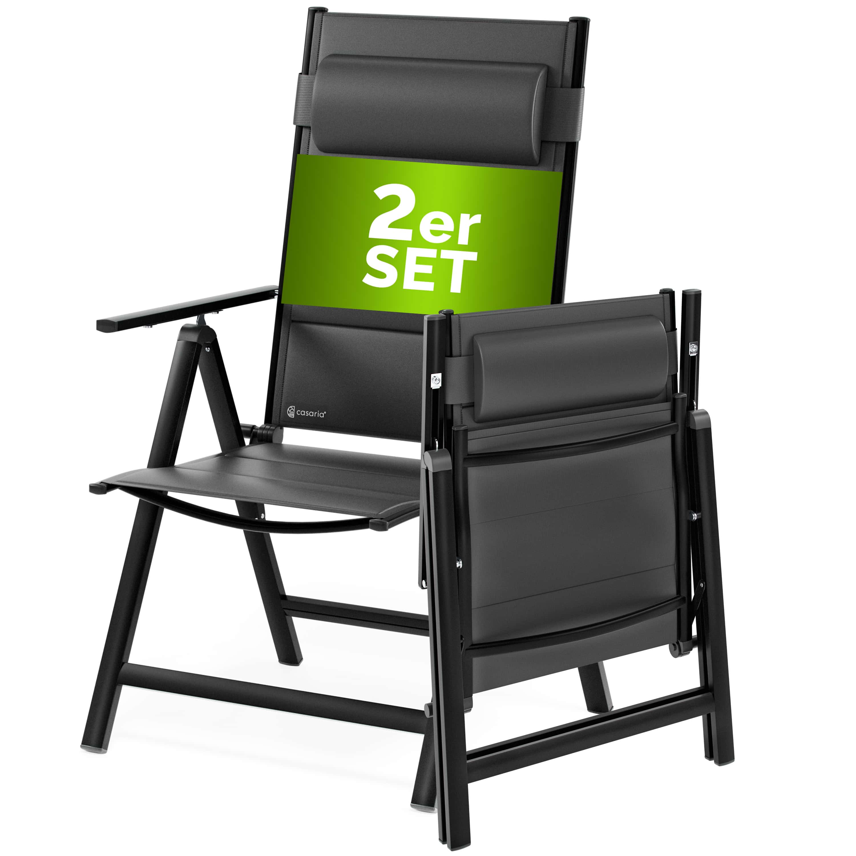 Tuinstoelen\u0020set\u0020van\u00202\u0020zwart\u0020opvouwbare\u0020gestoffeerde\u0020aluminium\u0020verstelbare\u0020120kg\u0020draagvermogen\u0020weerbestendig