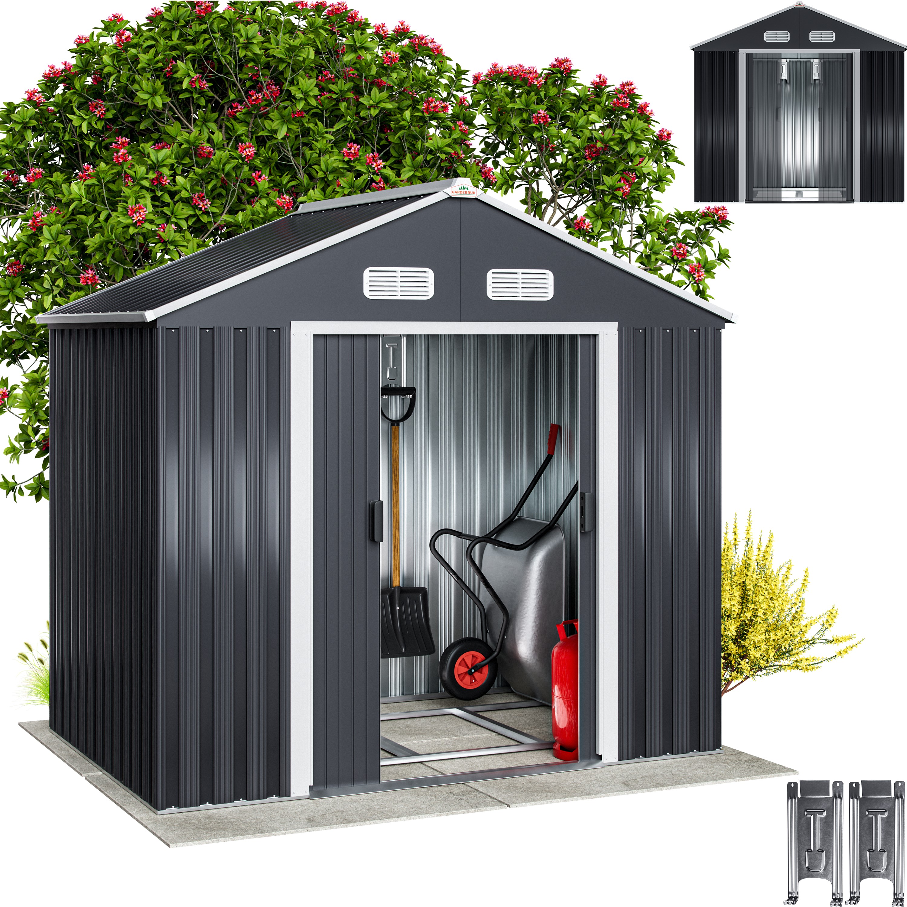 Tuinhuis\u0020XL\u0020Antraciet\u0020Metaal\u0020190x135x200cm\u0020Fundament