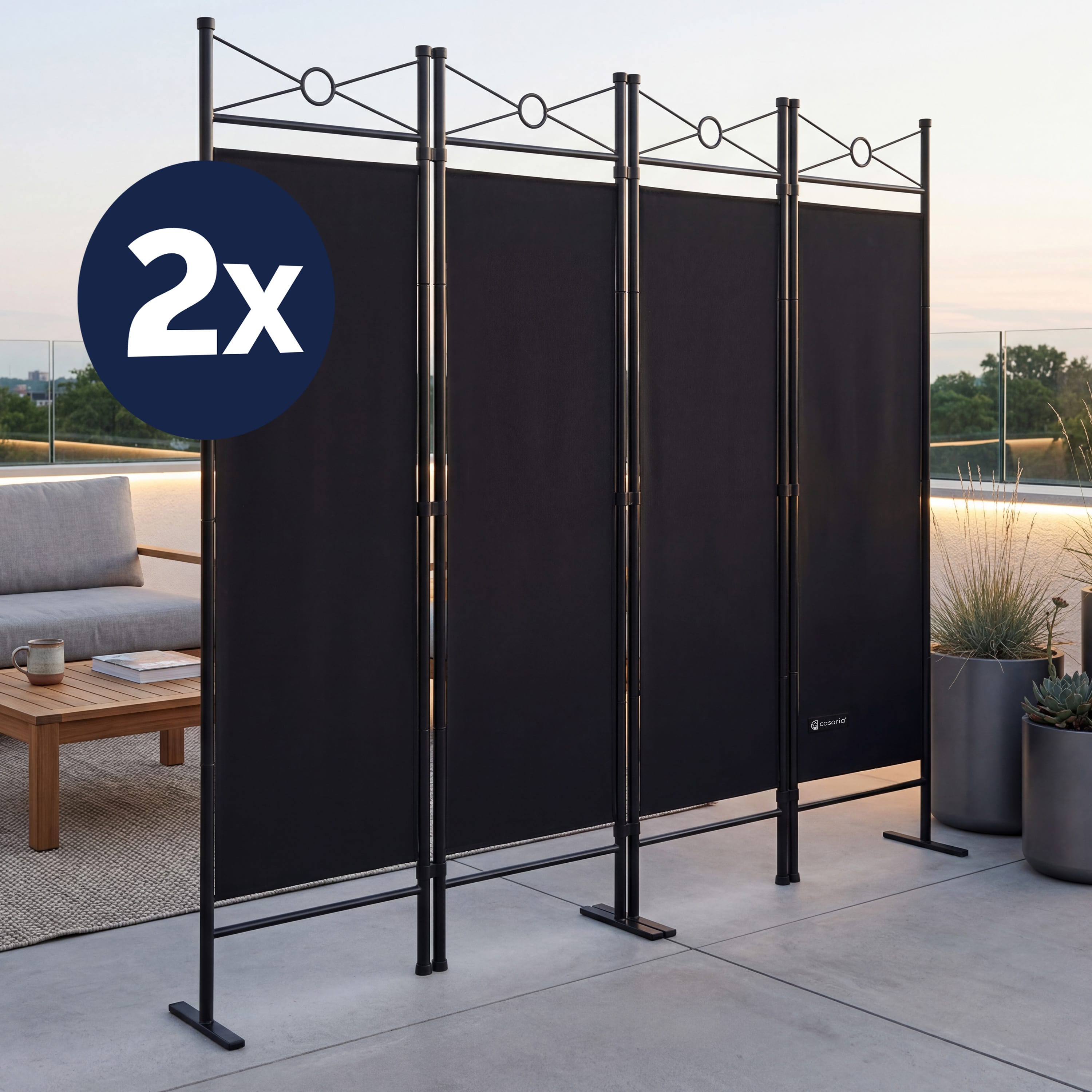 Kamerscherm\u0020Lucca\u0020Set\u0020van\u00202\u0020Zwart\u0020Staal\u0020180x163cm