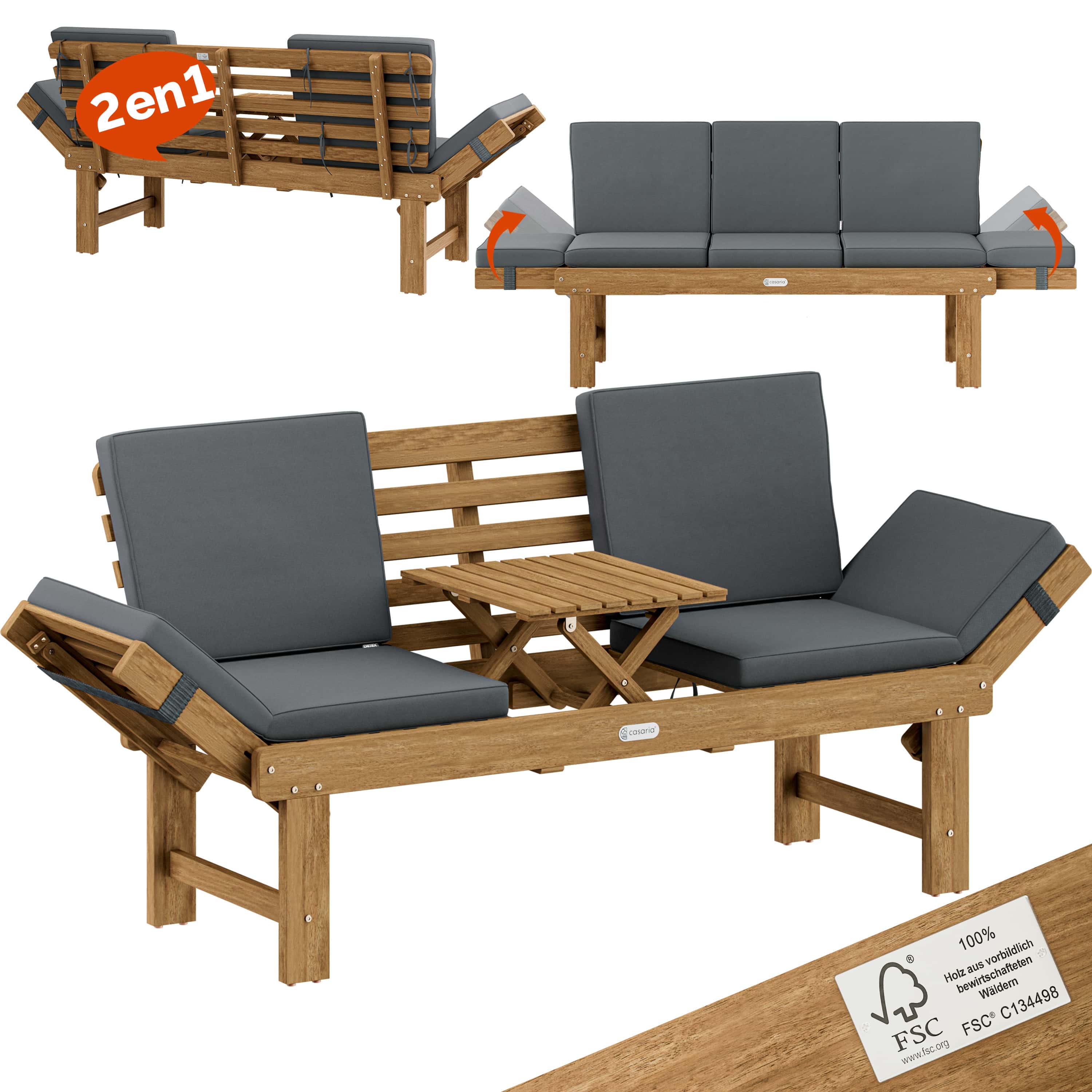 Tuinbank\u0020200x45x76cm\u0020acaciahout\u0020FSC\u00AE\u002Dgecertificeerd\u0020converteerbaar