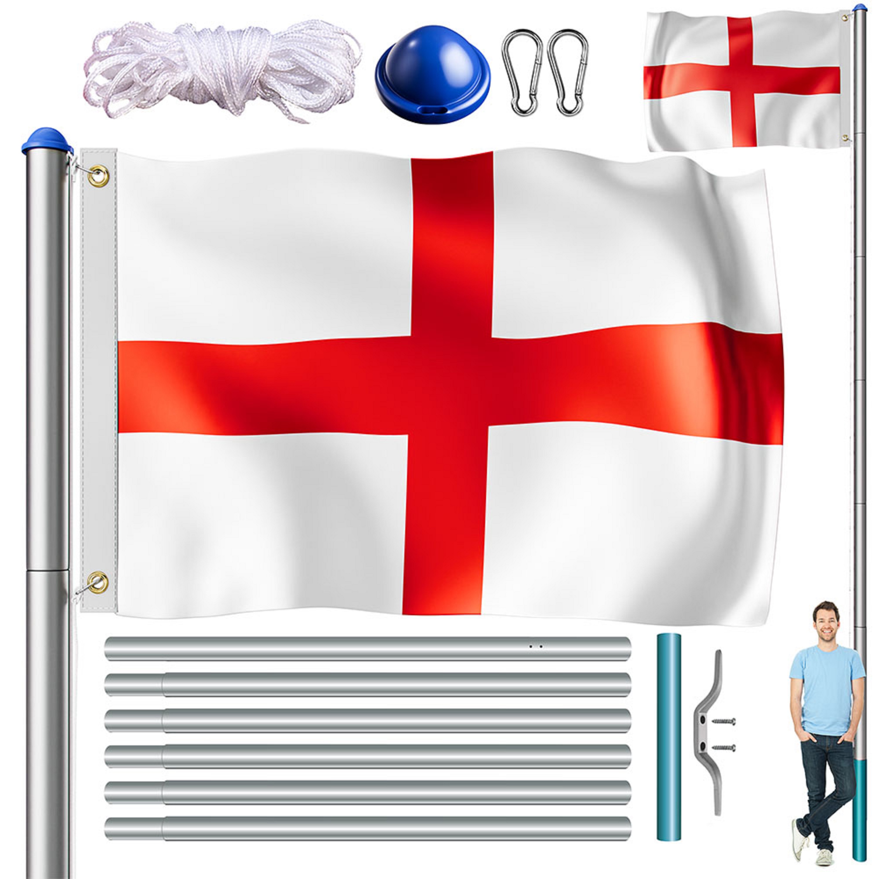 Aluminium\u0020vlaggenmast\u0020650cm\u0020incl\u0020Engeland\u002FUK\u0020vlag