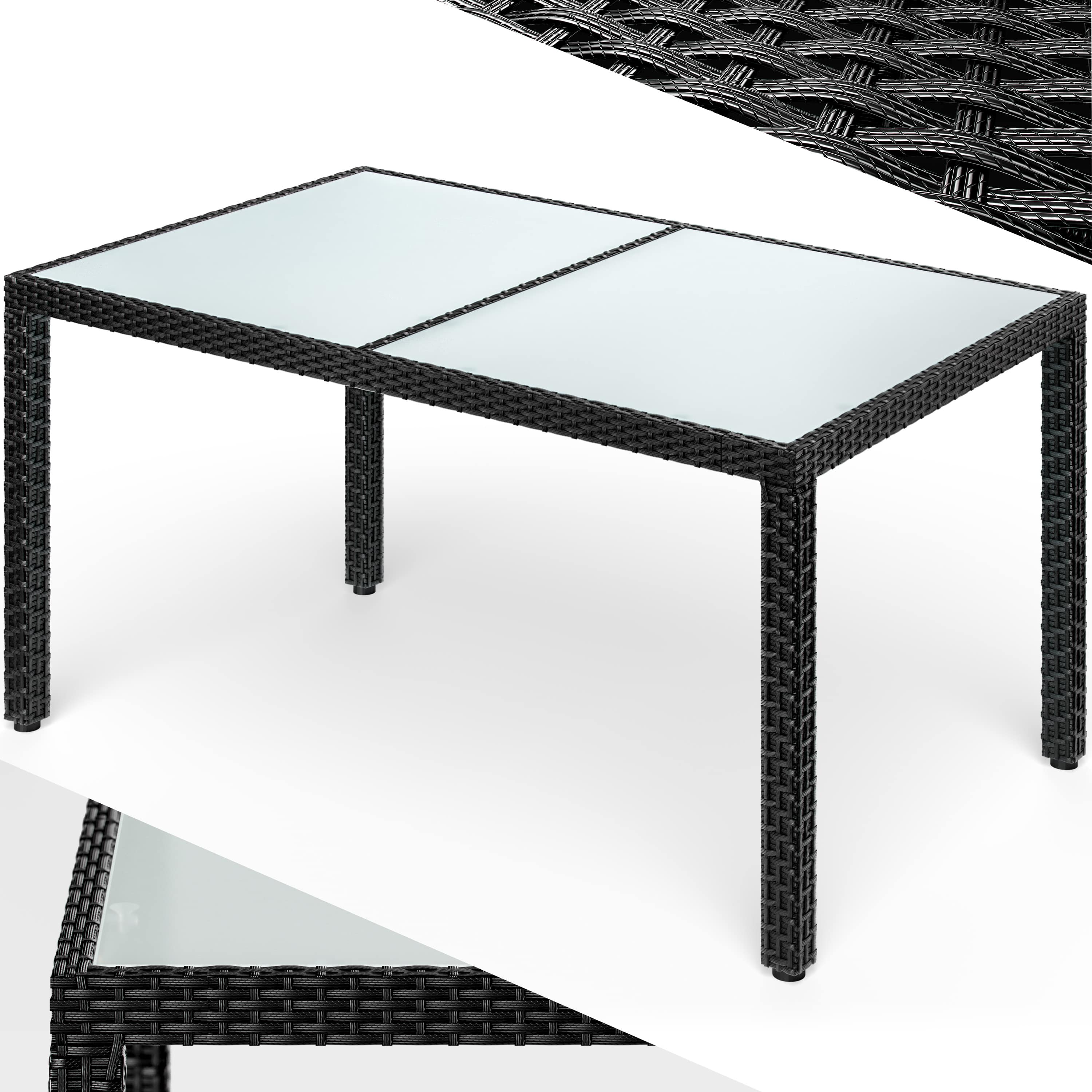 Polyrotan\u0020Tuintafel\u0020Zwart\u0020150x90x75cm\u0020Glas
