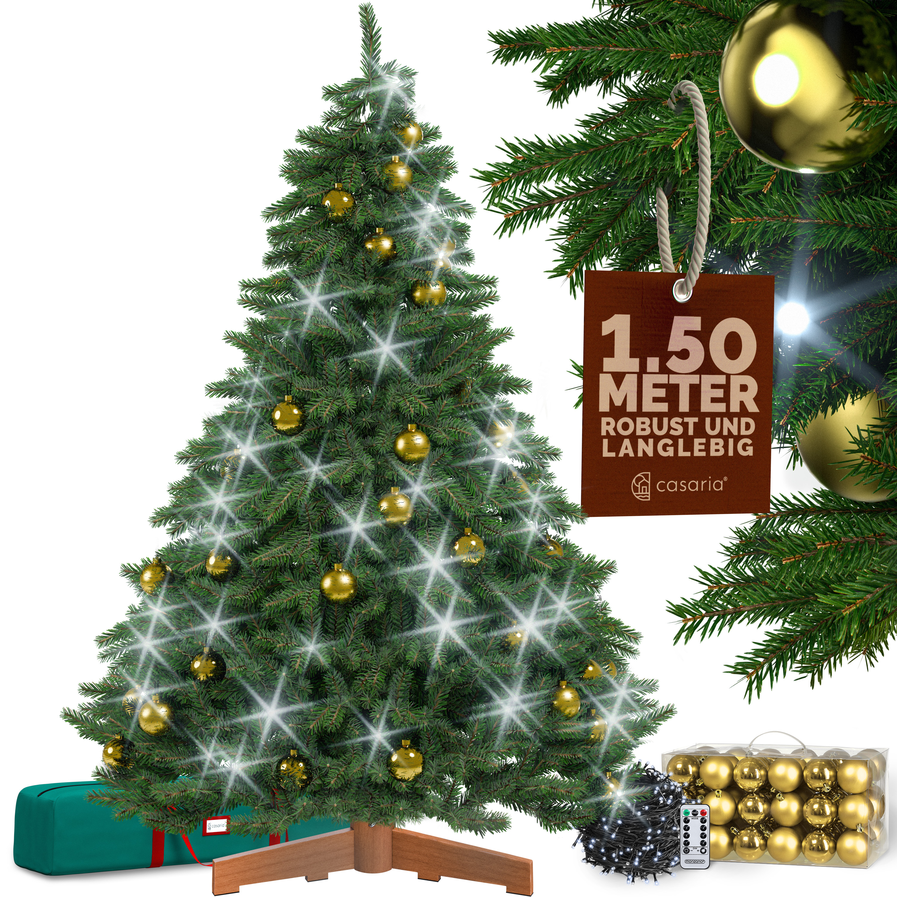Kunstkerstboom\u0020premium\u0020150cm\u0020\u002B\u0020kerstballen\u0020goud\u0020\u002B\u0020kerstverlichting\u0020koud\u0020wit