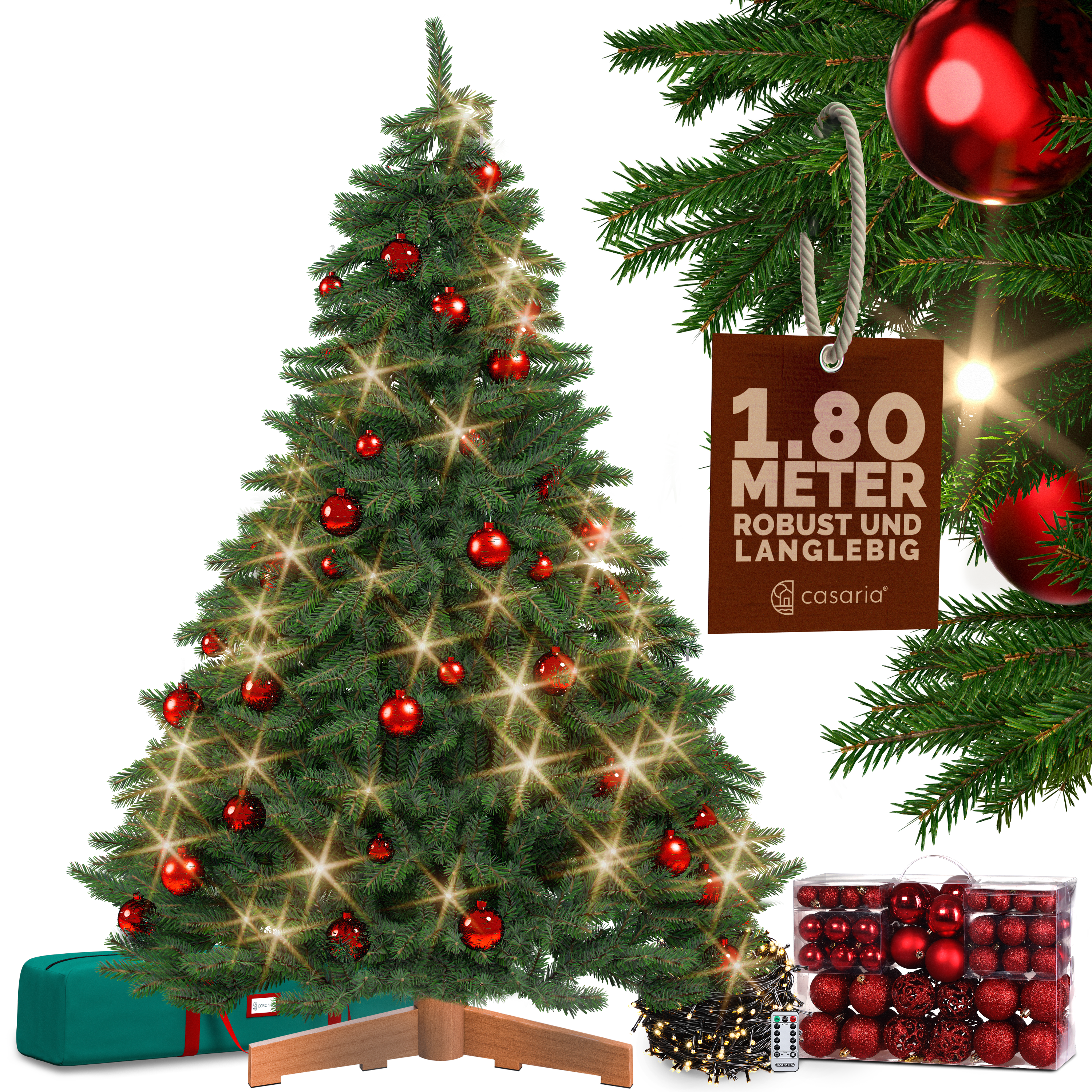 Kunstkerstboom\u0020Premium\u0020180cm\u0020\u002B\u0020kerstballen\u0020rood\u0020\u002B\u0020sprookjesverlichting\u0020warm\u0020wit