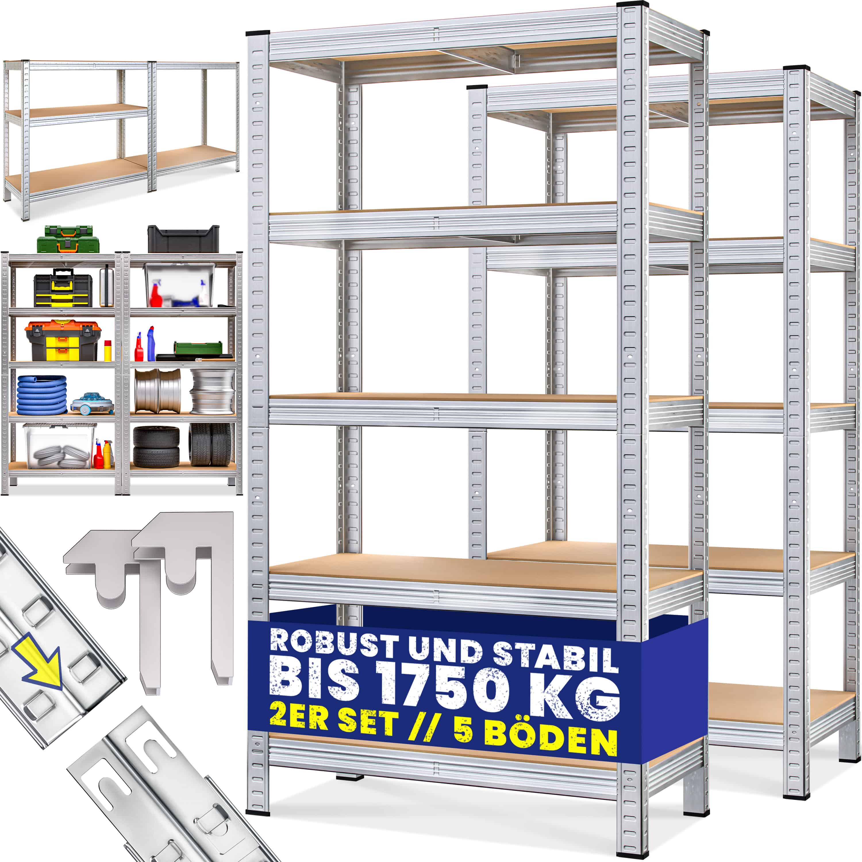 Stellingkast\u00202\u0020stuks\u0020180x90x40cm\u0020tot\u0020875kg\u0020Zilver