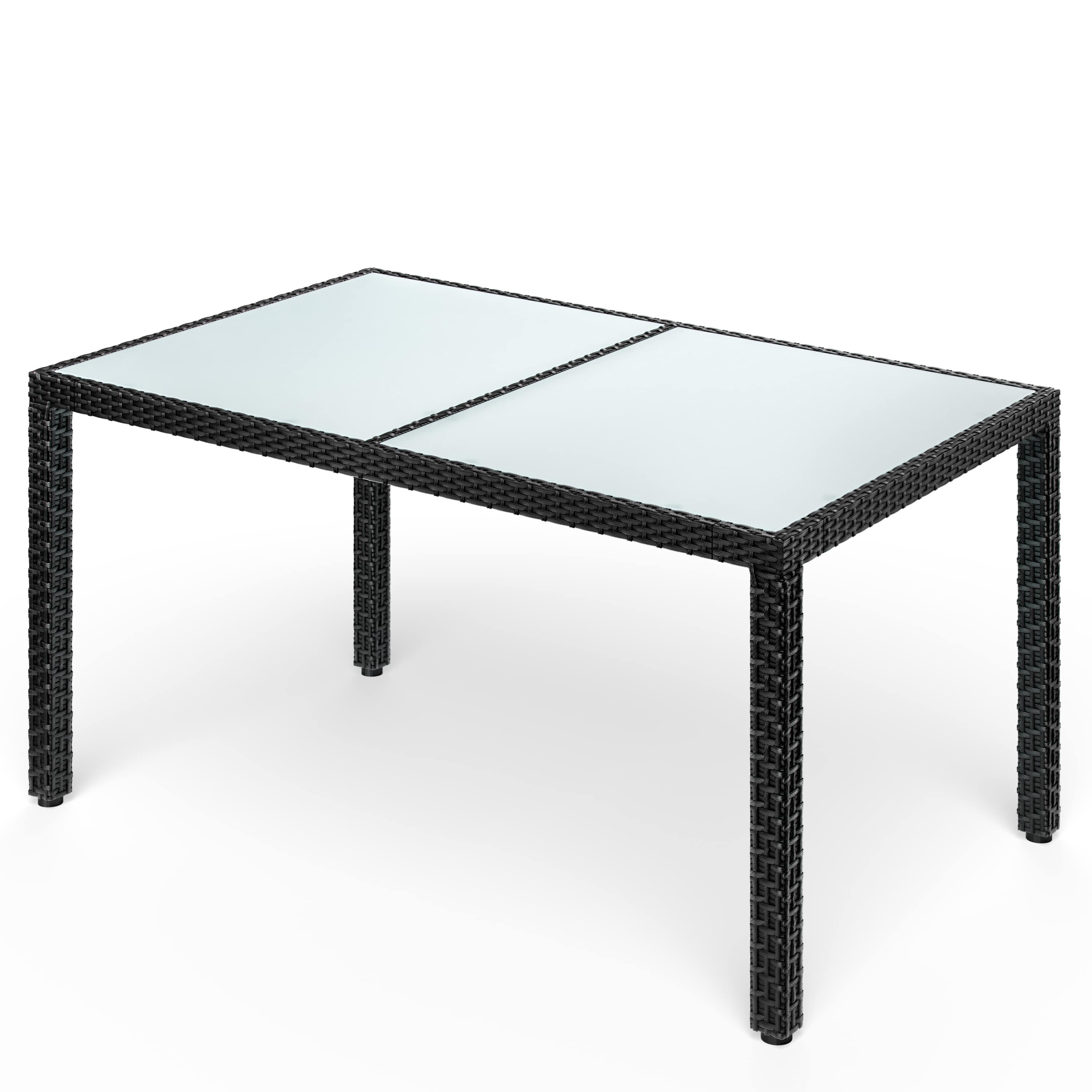 Polyrotan\u0020Tuintafel\u0020Zwart\u0020150x90x75cm\u0020Glas