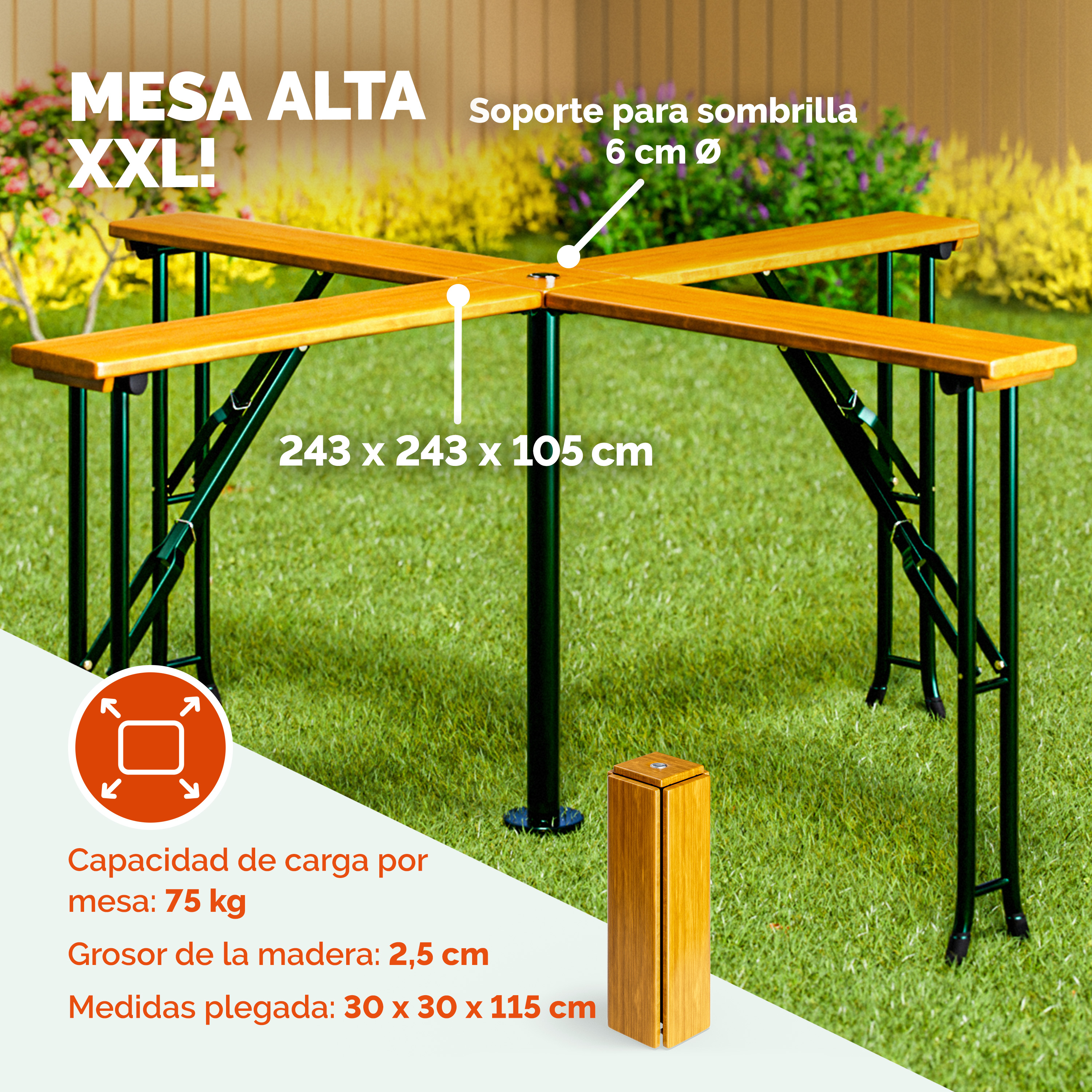 Statafel\u0020XXL\u0020Quattro\u0020Hout\u0020241x241x104cm\u0020Inklapbaar