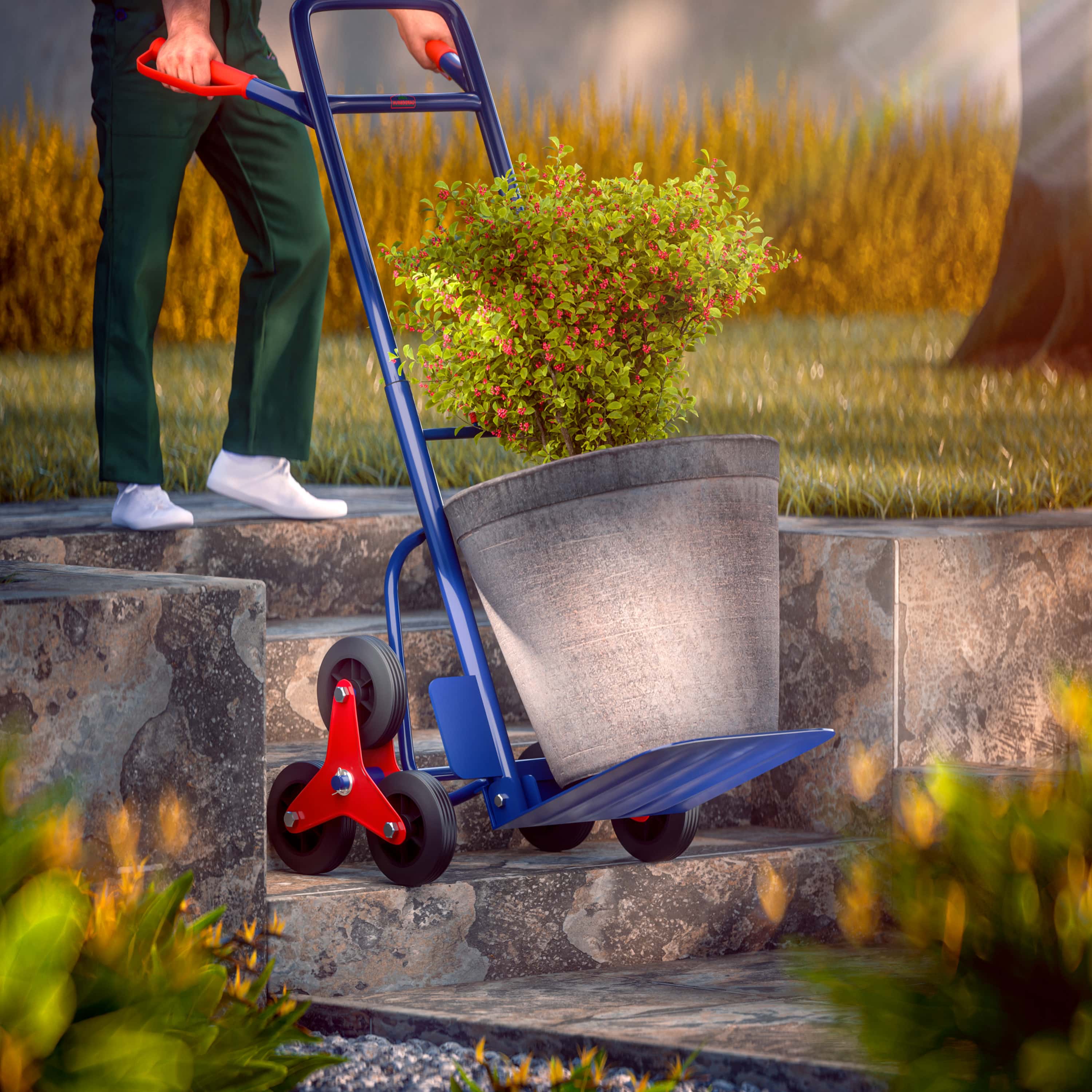 Steekwagen\u0020Blauw\u0020Rood\u0020Staal\u002065x47x115cm\u0020200kg\u0020Trap