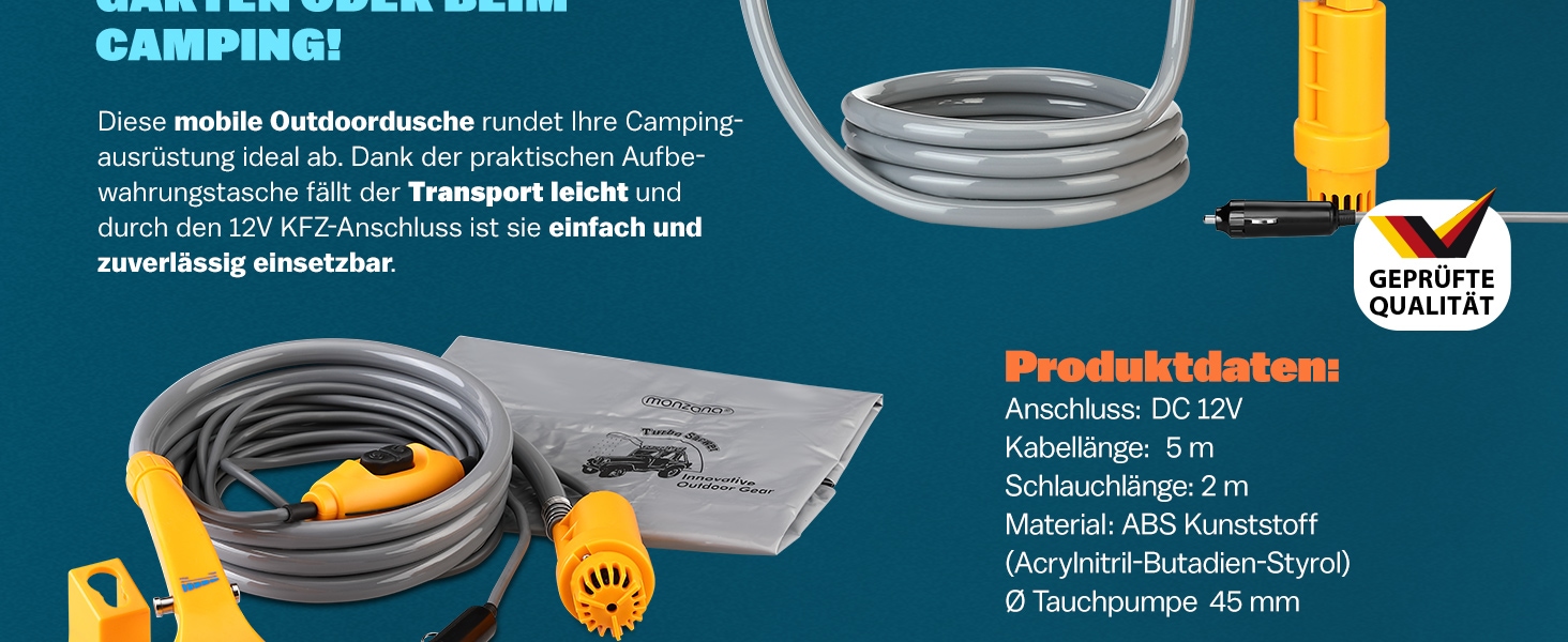 Campingdouche\u0020met\u0020Onderwaterpomp\u0020Geel\u0020Kunststof\u002012V