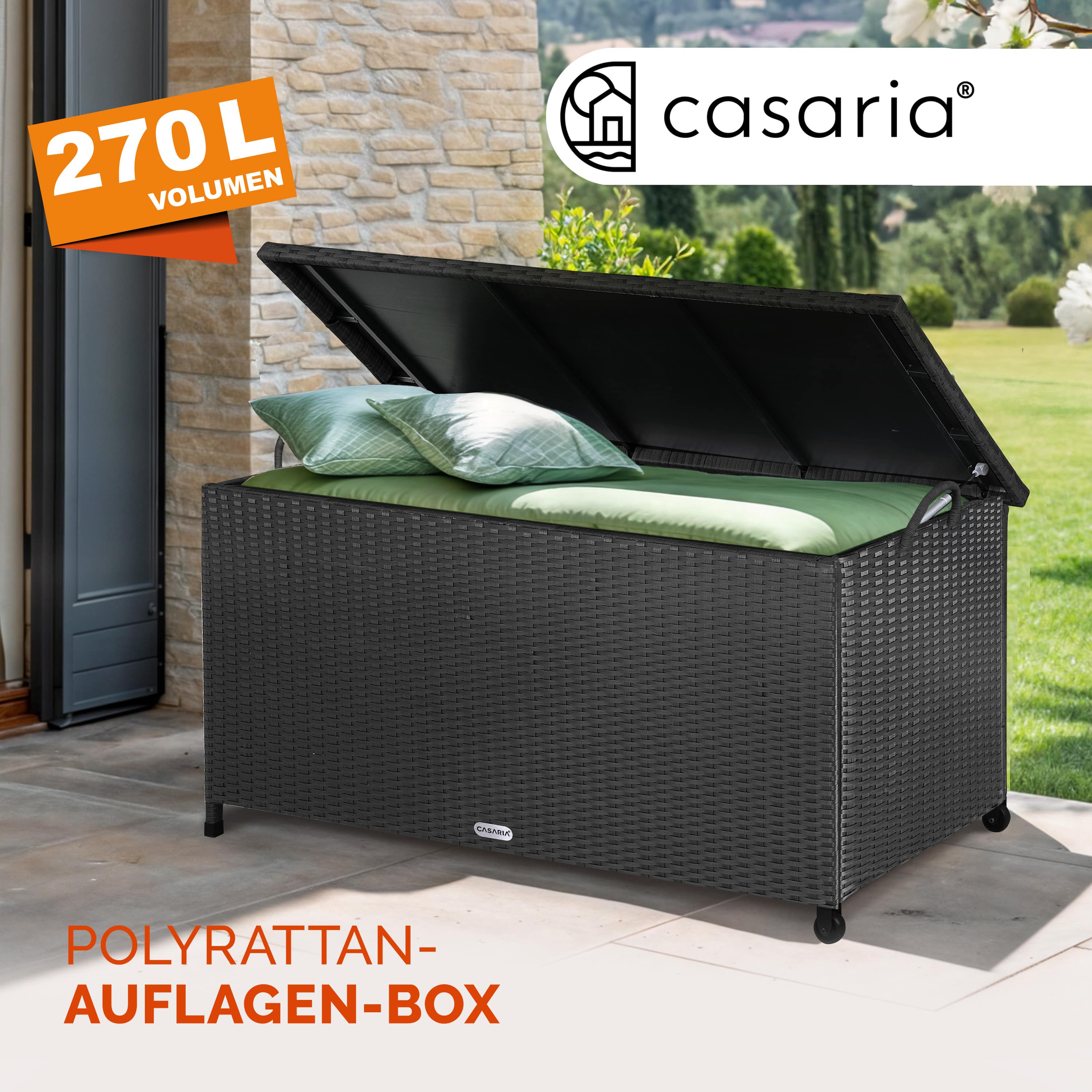 Polyrotan\u0020kussenbox\u0020Zwart\u0020117x53x60cm\u0020met\u00202\u0020Wielen