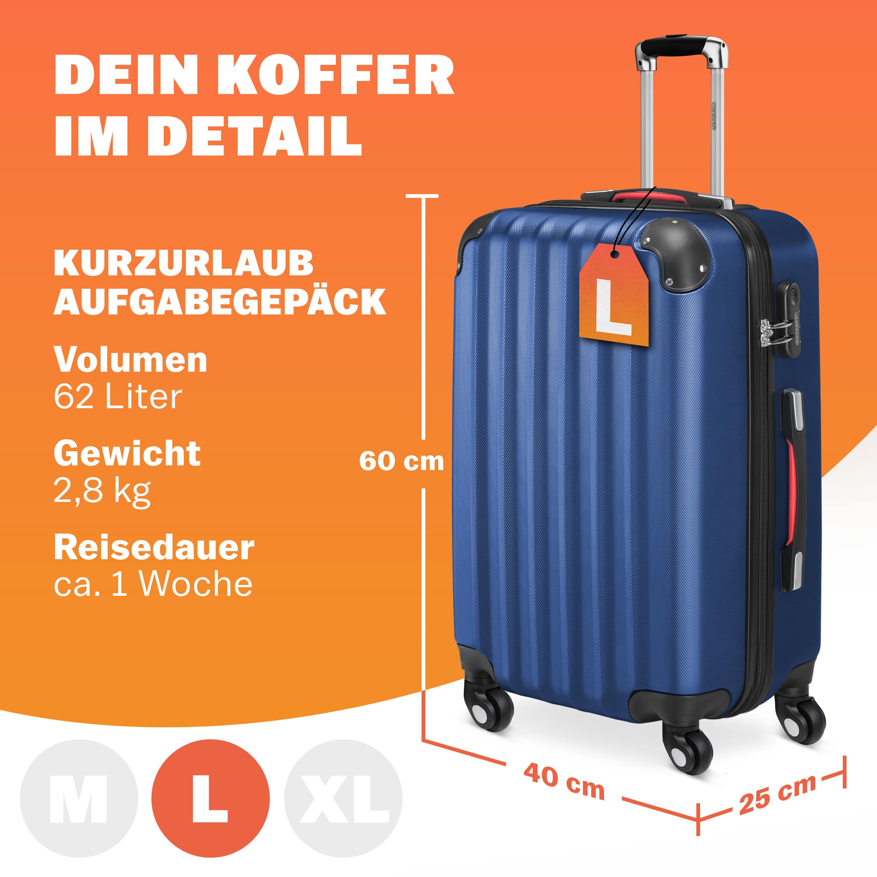 Reiskoffer\u0020Blauw\u0020Kunststof\u002040x25x60cm\u0020Hardcase\u002062\u0020L