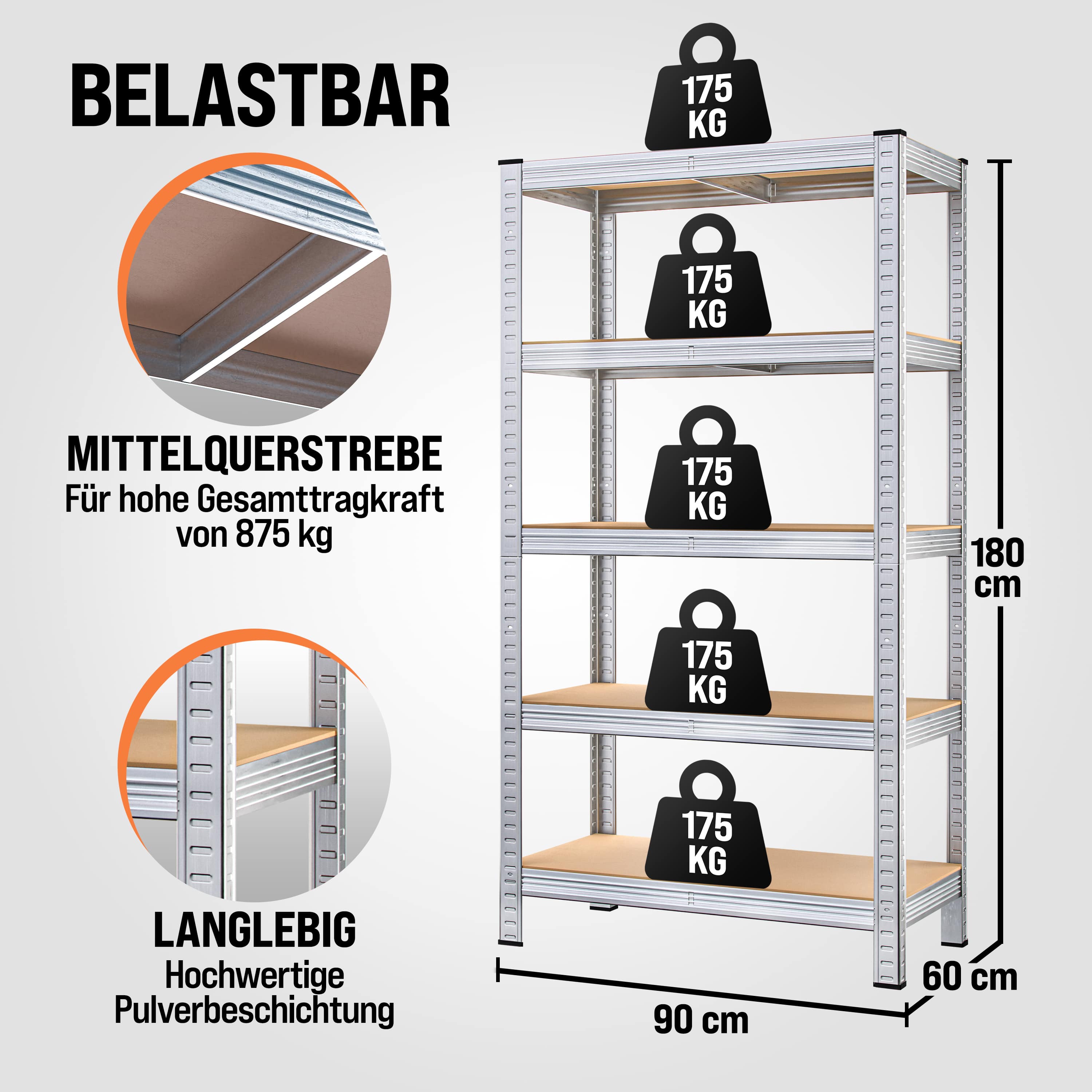 Stellingkast\u00202\u0020stuks\u0020180x90x40cm\u0020tot\u0020875kg\u0020Zilver