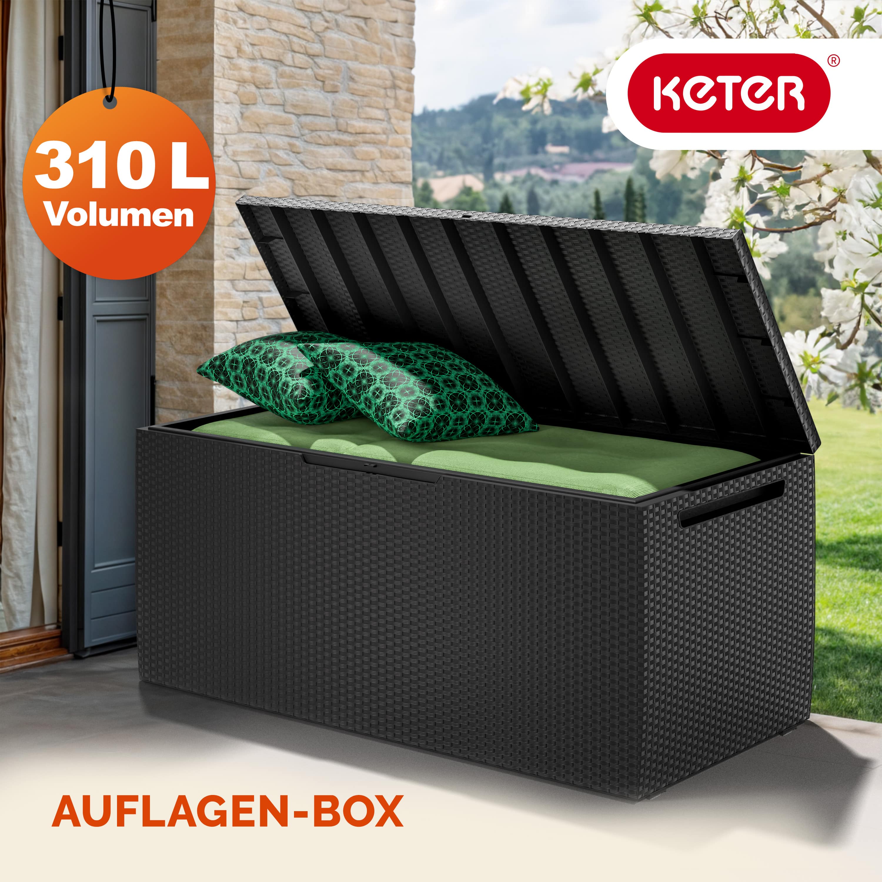 Keter\u0020Kussenbox\u0020Capri\u0020Antraciet\u0020305L\u0020met\u0020wielen