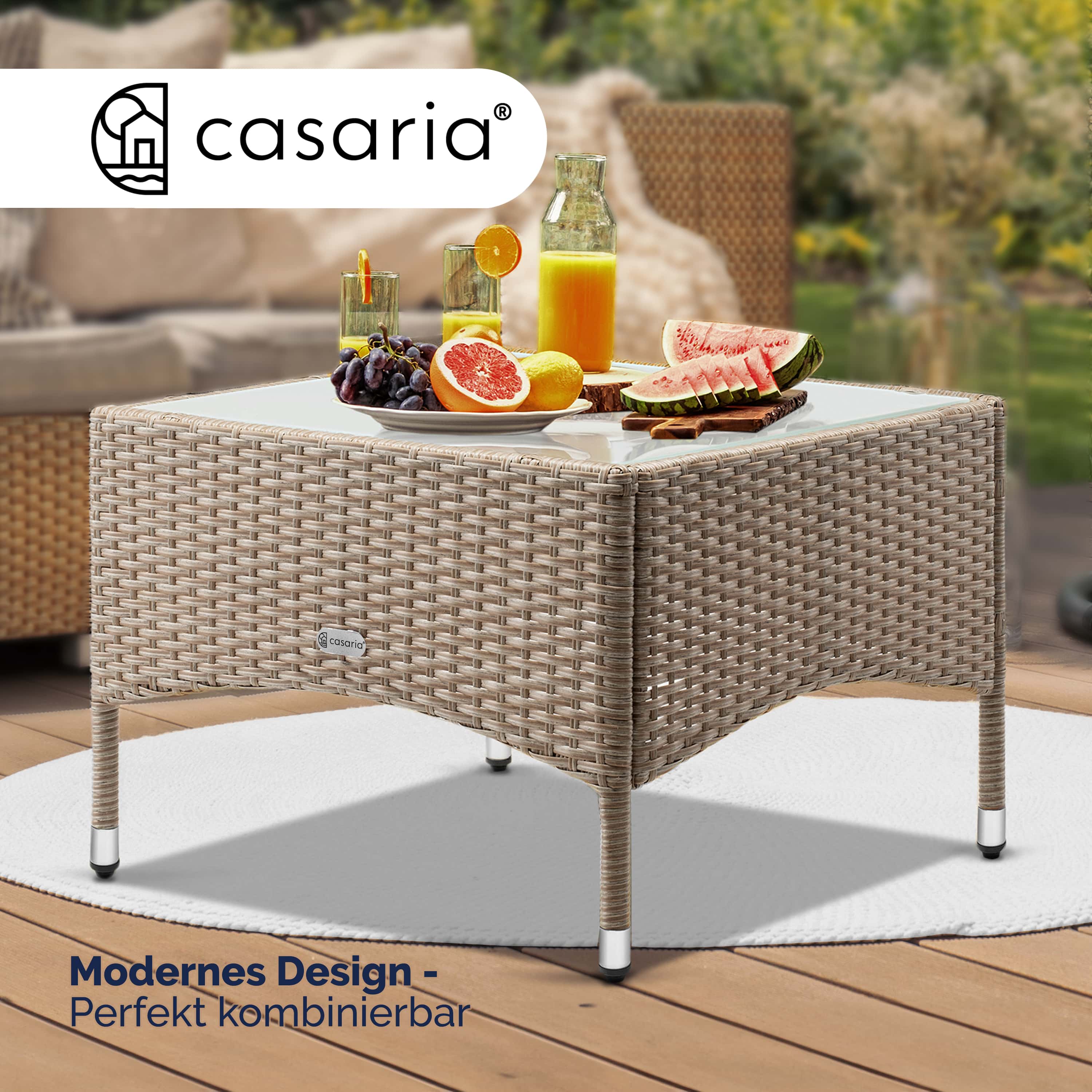 Polyrotan\u0020Bijzettafel\u0020Grijs\u002DBeige\u002058x58x42cm Polyrotan\u0020Bijzettafel\u0020Grijs\u002DBeige\u002058x58x42cm