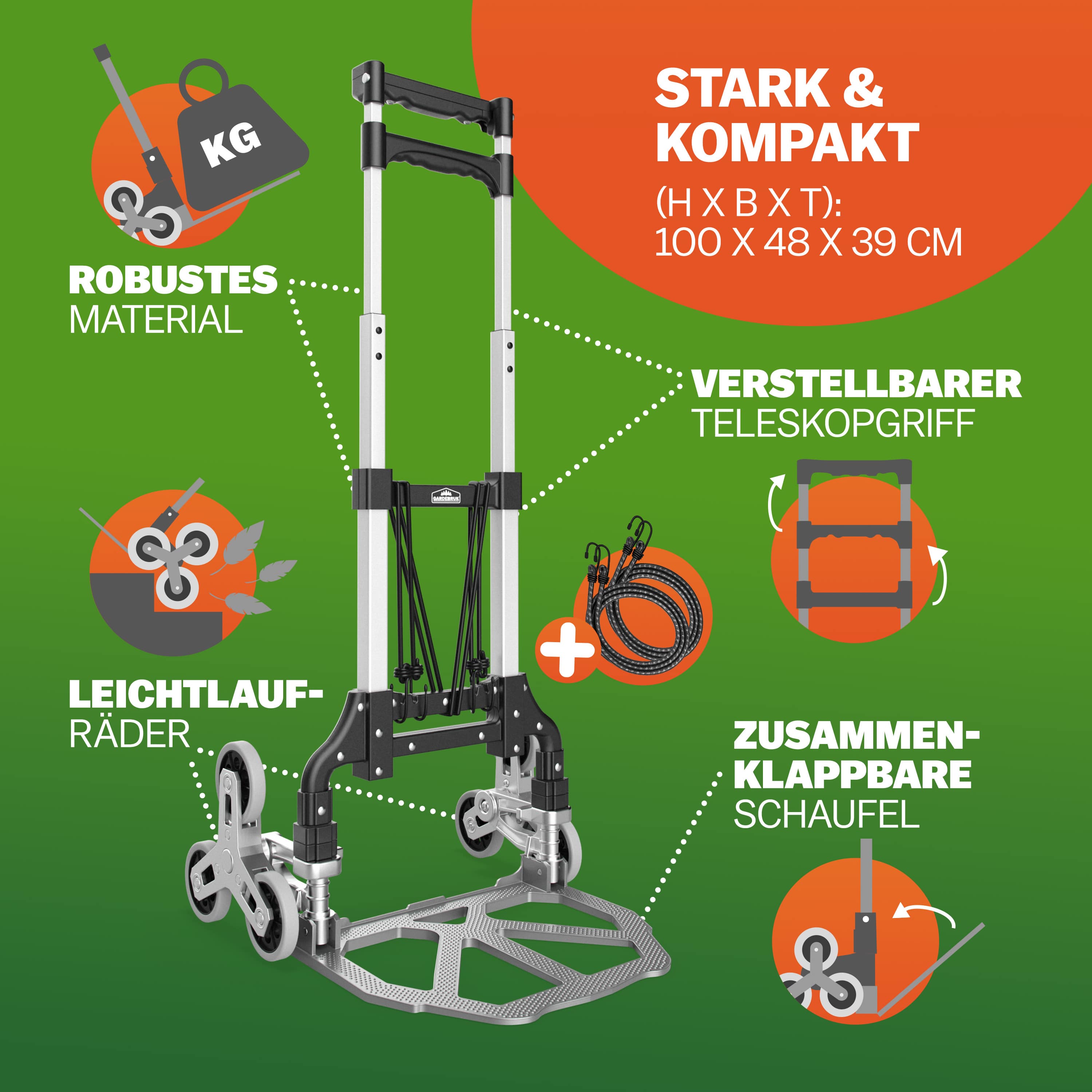 Steekwagen\u0020Zilver\u002FZwart\u0020aluminium\u002080kg\u0020Trap\u0020in\u0020hoogte\u0020verstelbaar