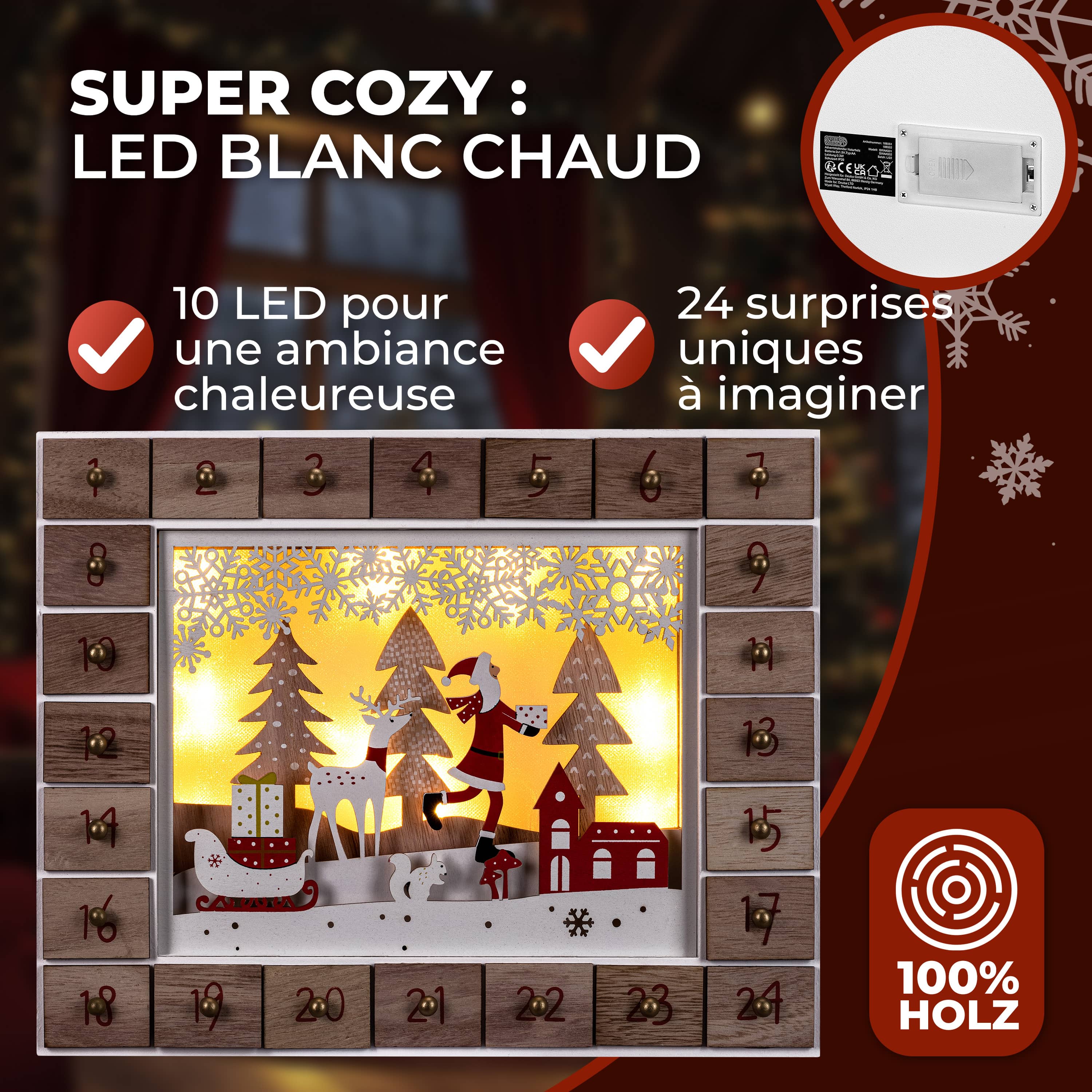 Adventskalender\u0020Kerstman\u0020Hout\u0020LED Adventskalender\u0020Kerstman\u0020Hout\u0020LED