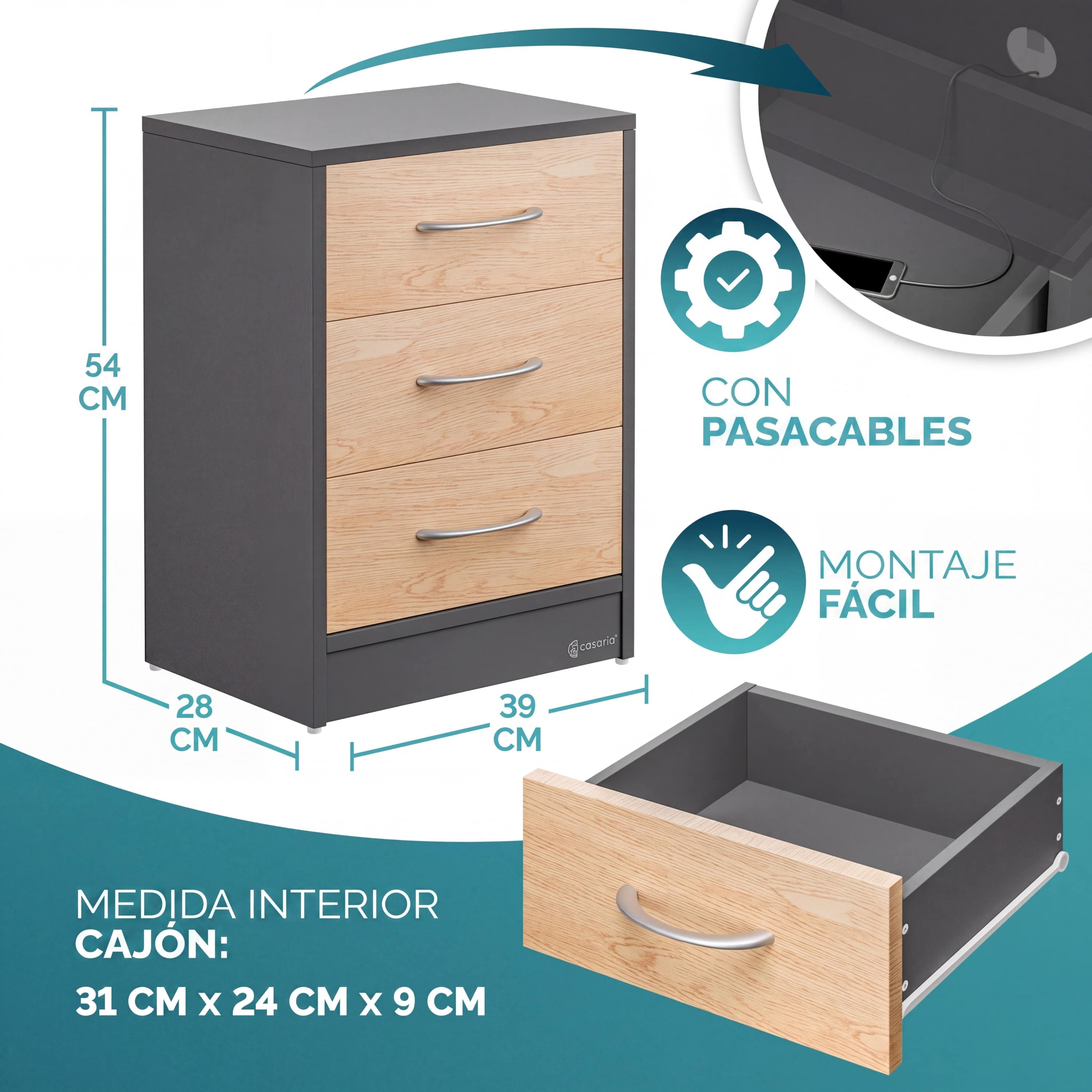 Nachtkastje\u0020Eloise\u0020Hout\u002FGrijs\u002054x39x28cm Nachtkastje\u0020Eloise\u0020Hout\u002FGrijs\u002054x39x28cm