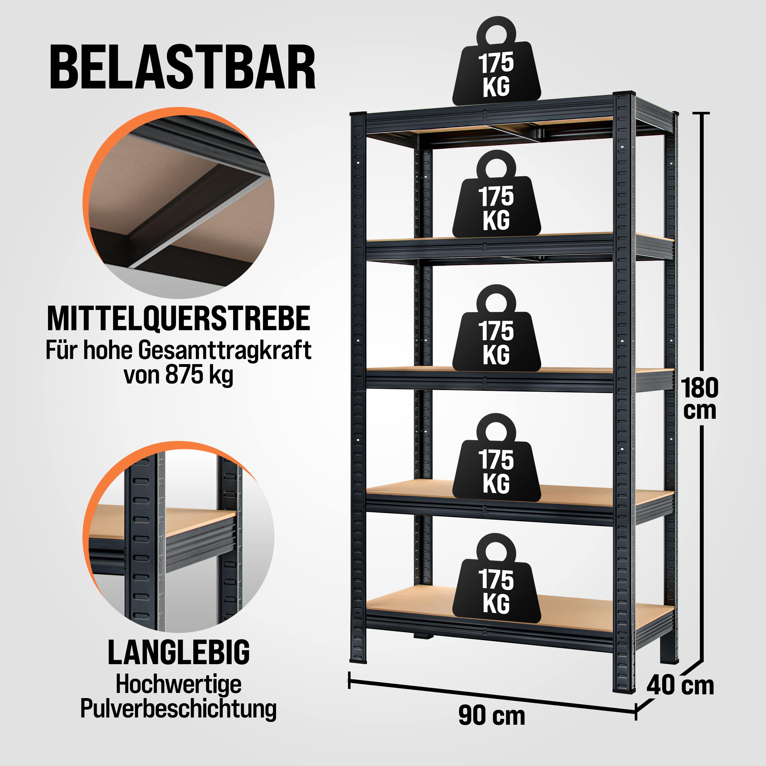 Stellingkast\u0020Zwart\u0020180x90x40cm\u0020tot\u0020875kg Stellingkast\u0020Zwart\u0020180x90x40cm\u0020tot\u0020875kg