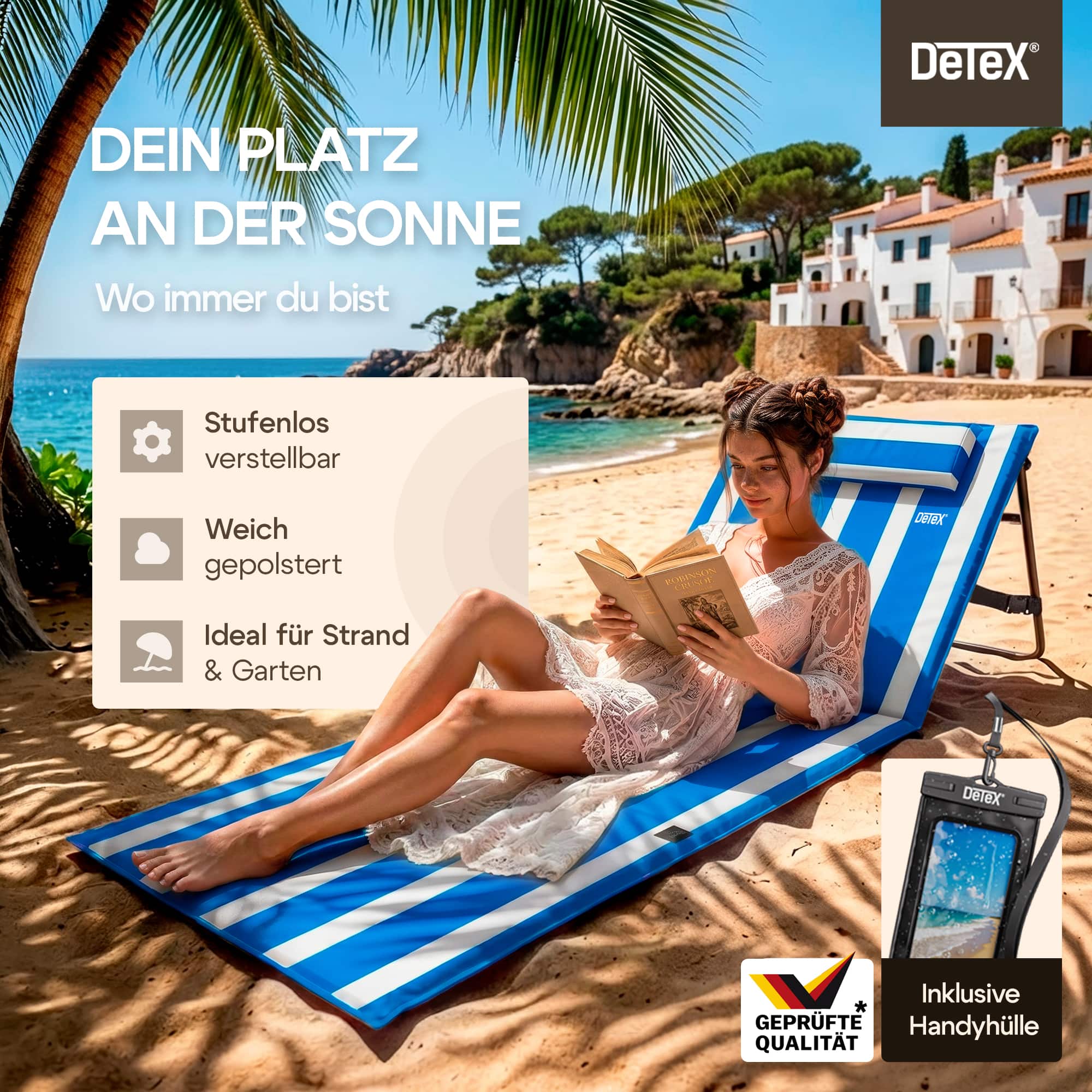 Strandmat\u0020Blauw\u002FWit\u0020158x56x46cm\u0020gestoffeerd Strandmat\u0020Blauw\u002FWit\u0020158x56x46cm\u0020gestoffeerd
