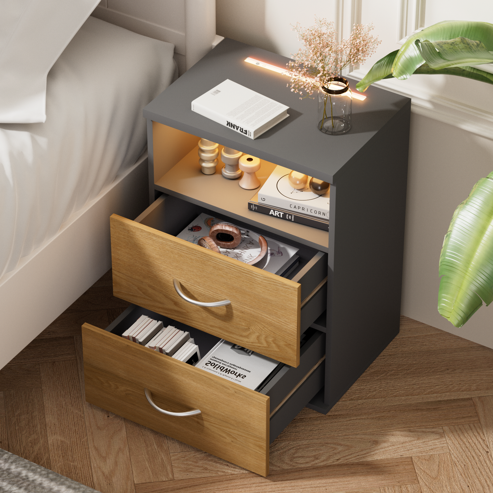 Nachtkastje\u0020Jamie\u0020Hout\u002FGrijs\u002055x40x28cm Nachtkastje\u0020Jamie\u0020Hout\u002FGrijs\u002055x40x28cm