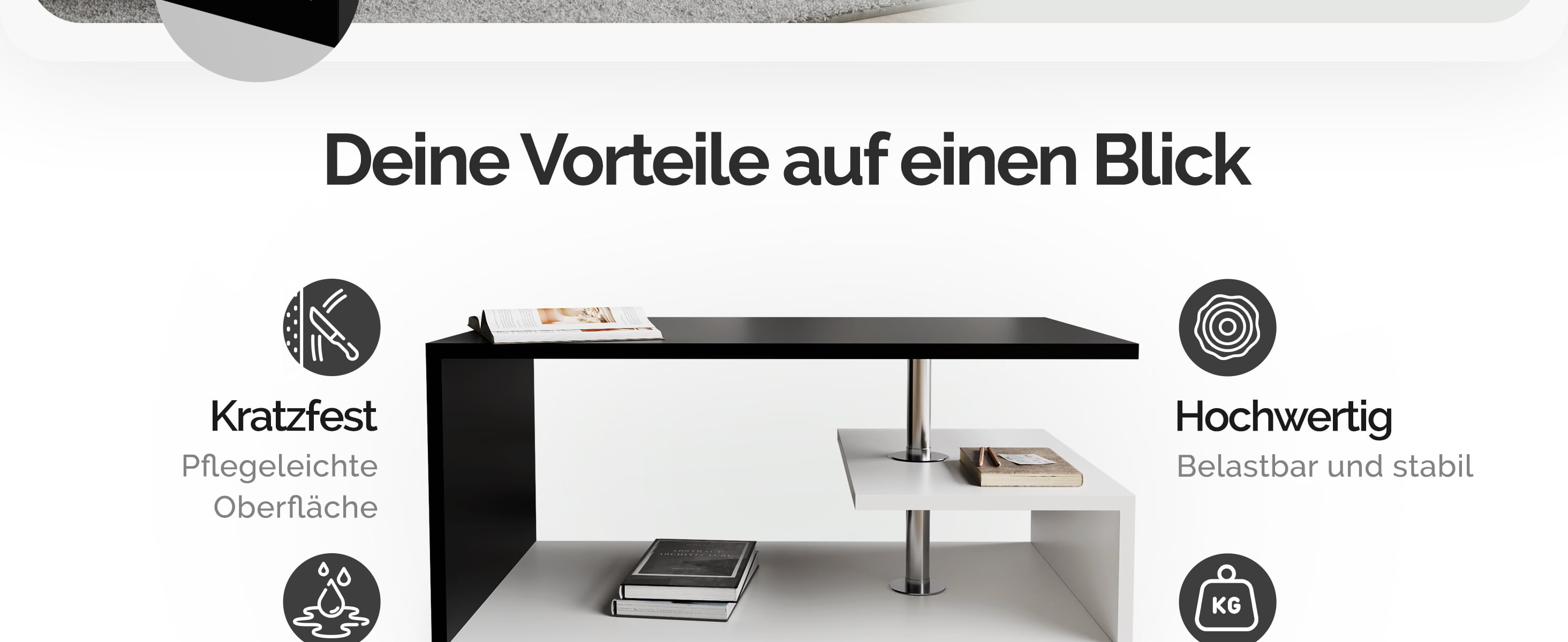Salontafel\u0020Orlando\u0020Wit\u002FZwart\u002095x55x50cm