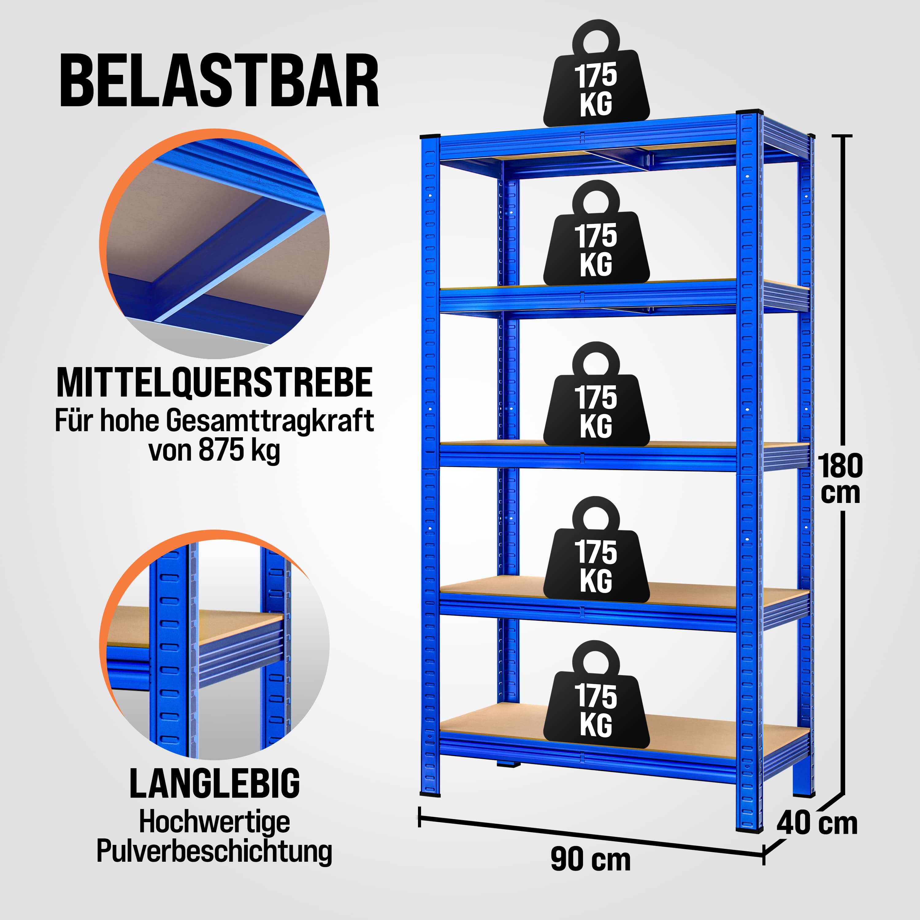 Stellingkast\u00202\u0020Stuks\u0020Blauw\u0020180x90x40cm\u0020tot\u0020875kg