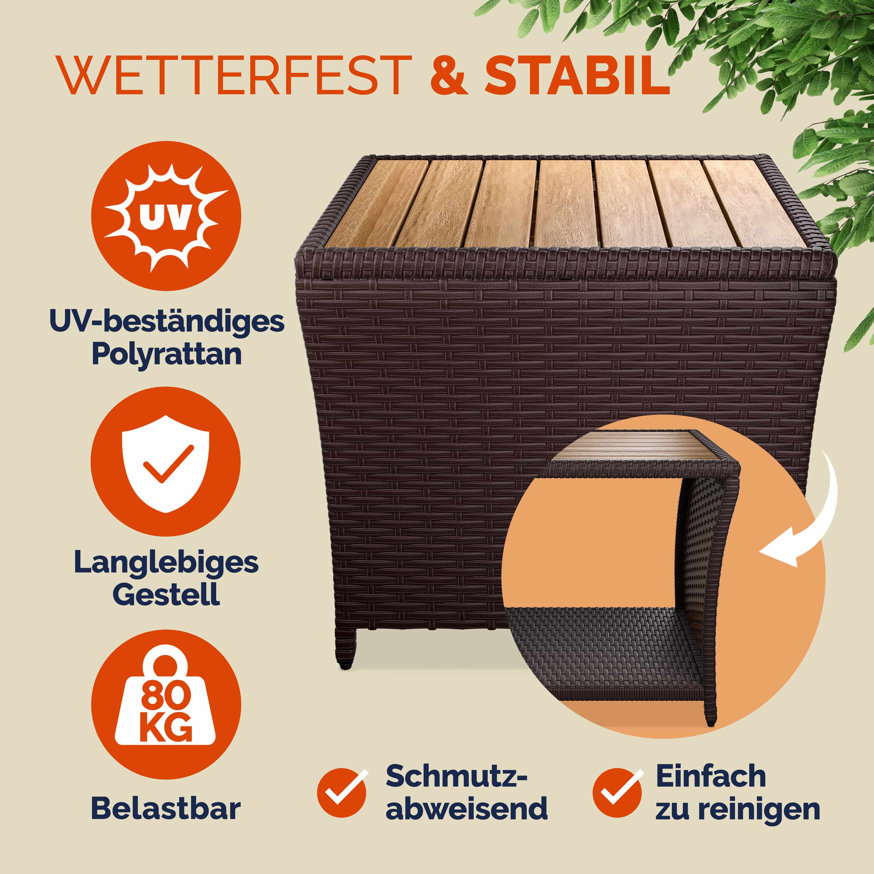 Polyrattan\u0020bijzettafel\u0020bruin\u002045x45x40cm