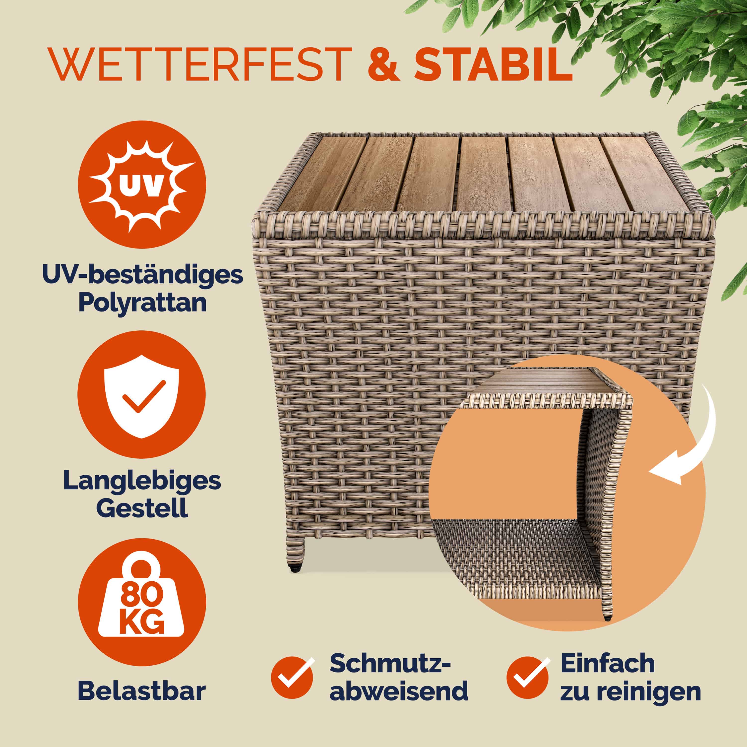 Polyrattan\u0020bijzettafel\u0020cr\u00E8me\u002045x45x40cm