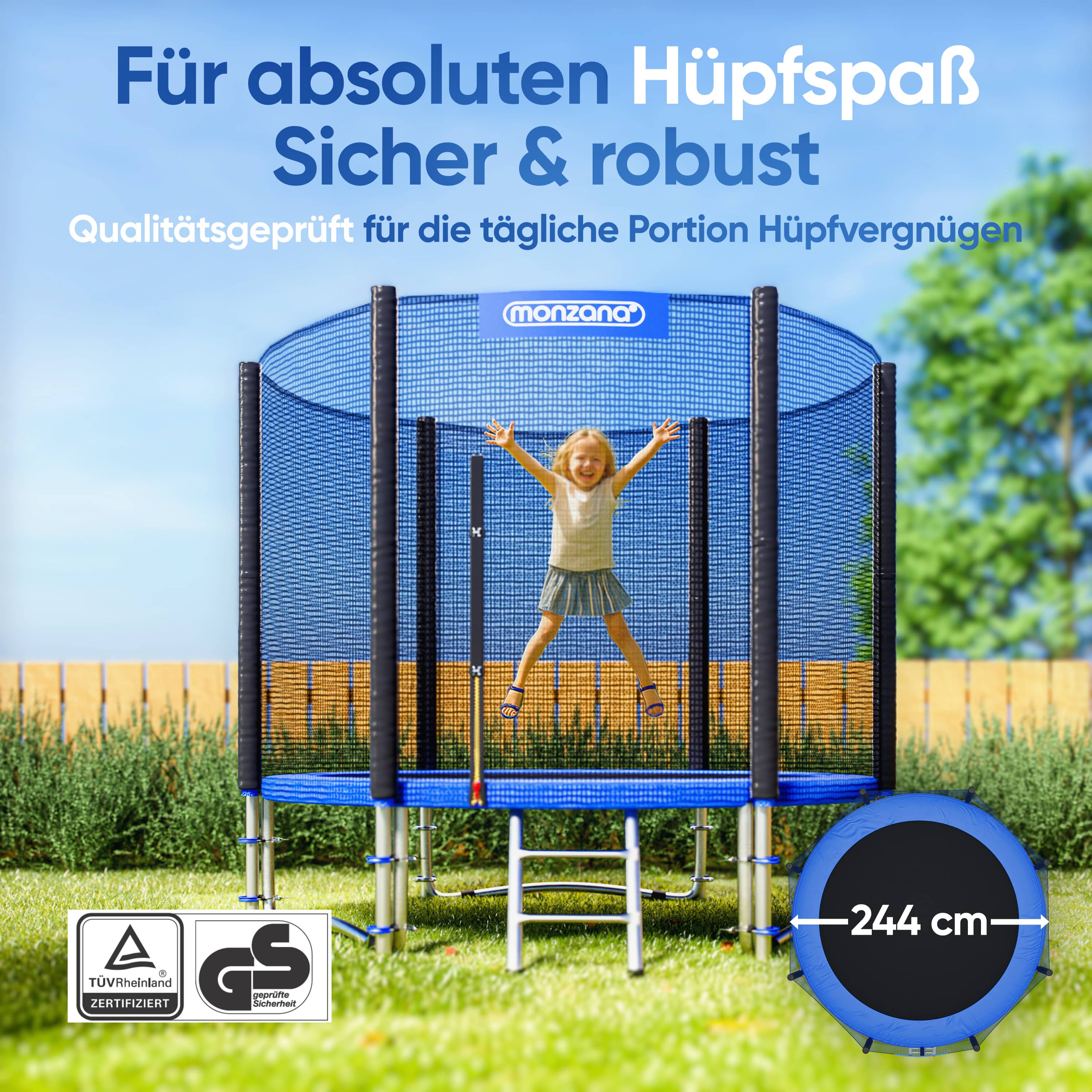 Trampoline\u0020Blauw\u0020\u00D8244cm\u0020incl\u0020Veiligheidsnet\u0020\u0026\u0020Ladder