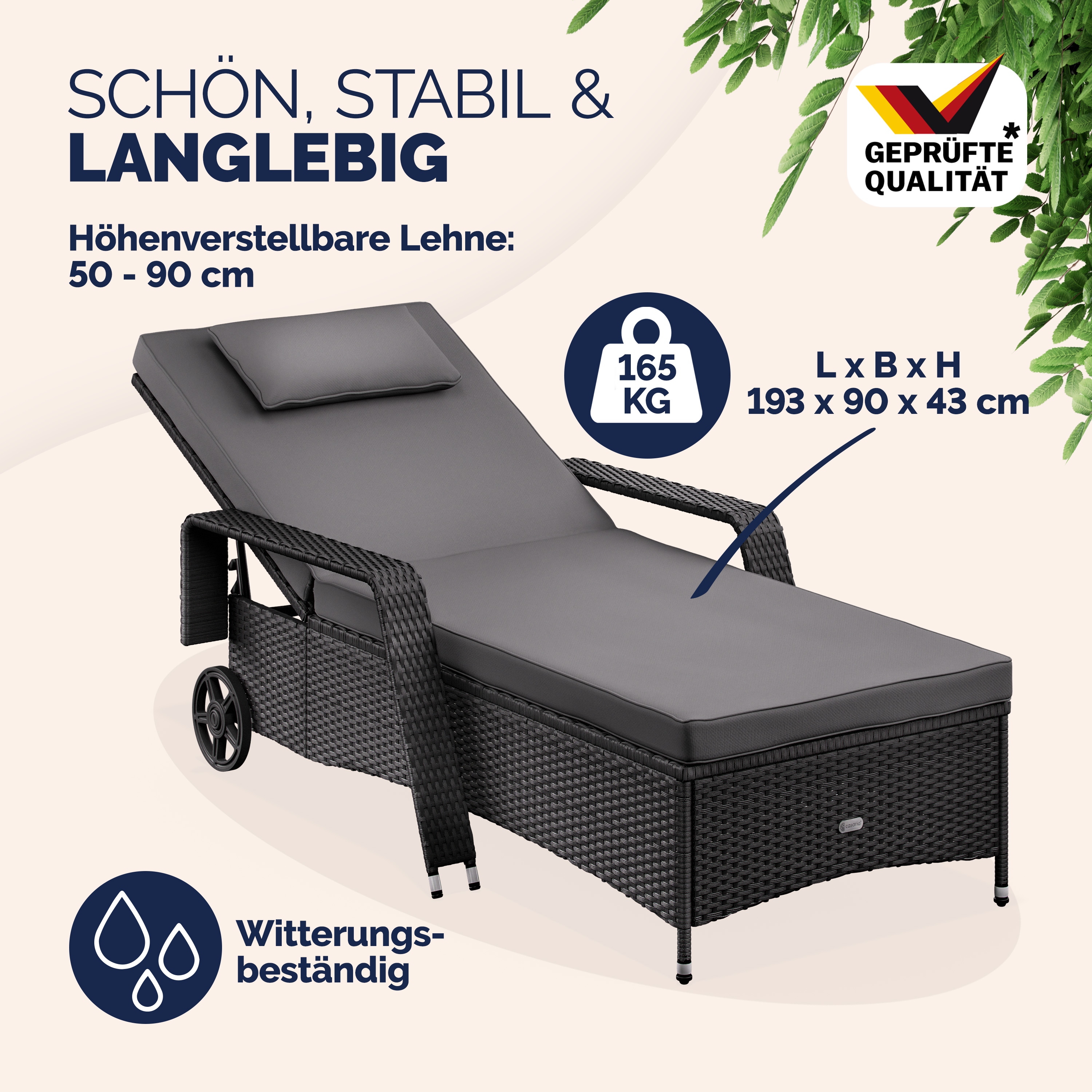 Ligbed\u0020Zwart\u002FAntraciet\u0020Kunststof\u0020193x90x43cm Ligbed\u0020Zwart\u002FAntraciet\u0020Kunststof\u0020193x90x43cm