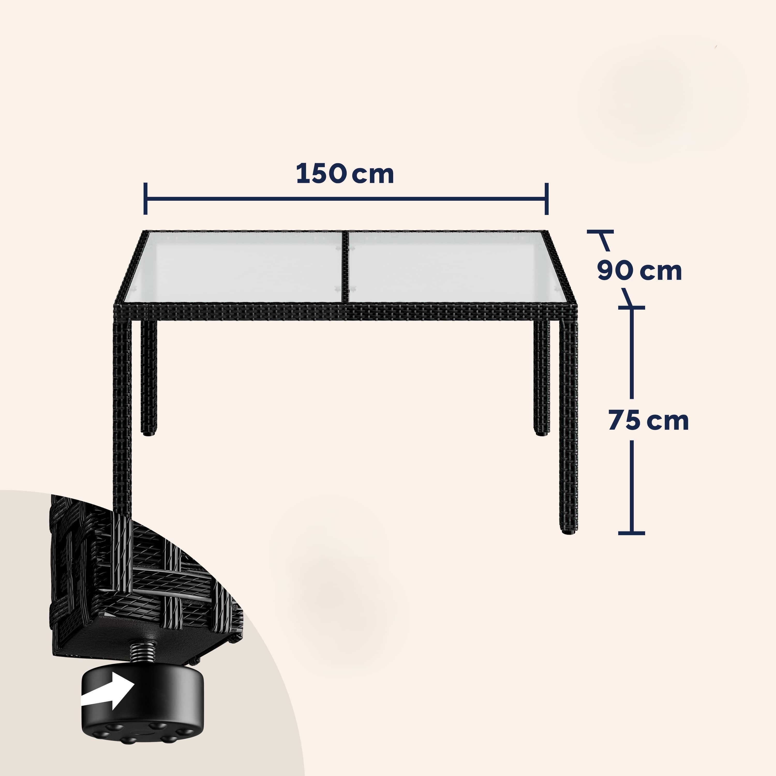 Polyrotan\u0020Tuintafel\u0020Zwart\u0020150x90x75cm\u0020Glas