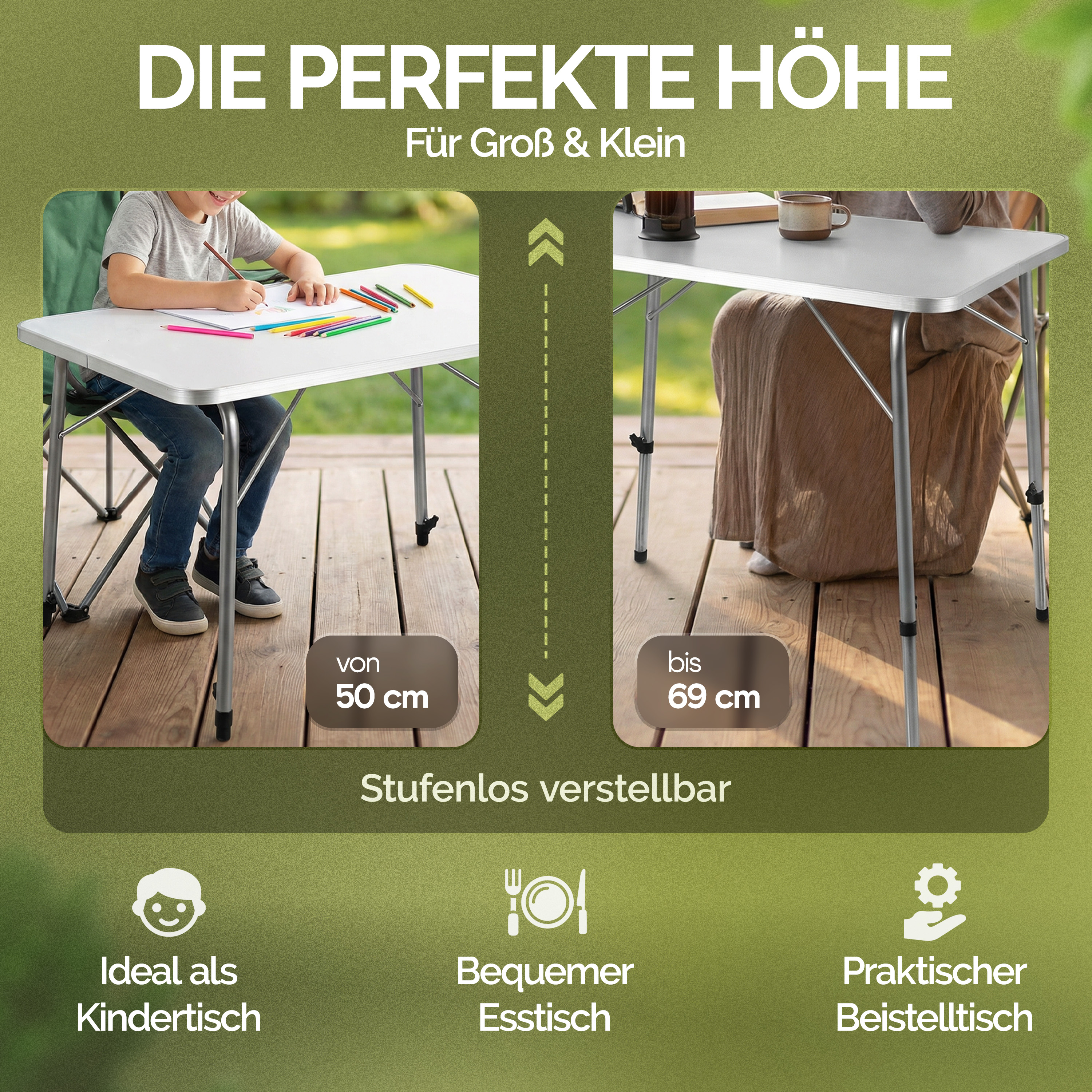 Tuintafel\u0020Zilver\u0020Aluminium\u002080x55x50\u002D69cm\u0020opvouwbaar Tuintafel\u0020Zilver\u0020Aluminium\u002080x55x50\u002D69cm\u0020opvouwbaar