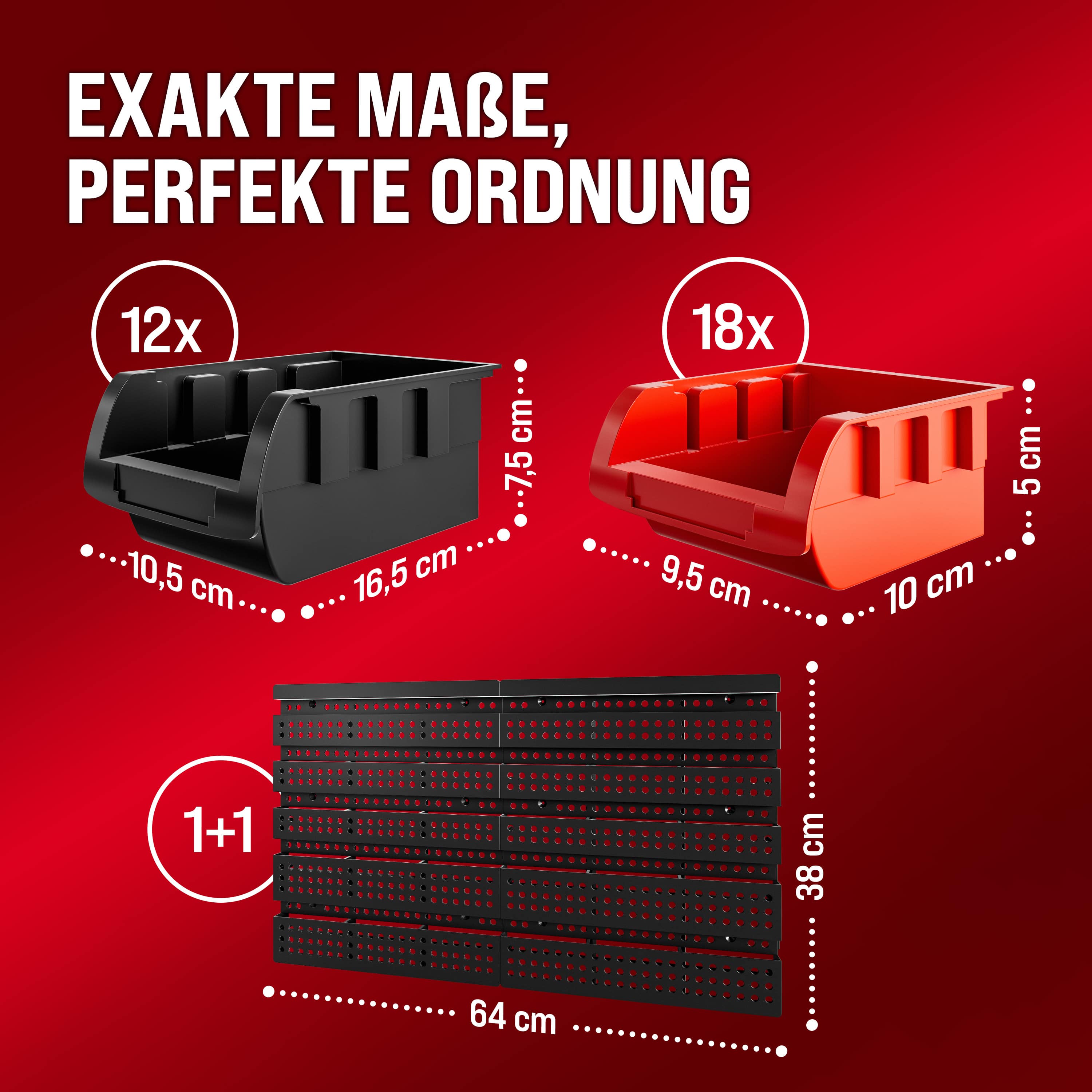 Gereedschapswand\u002032\u002Ddelig\u0020Zwart\u0020Rood\u0020Kunststof\u0020Opbergbox