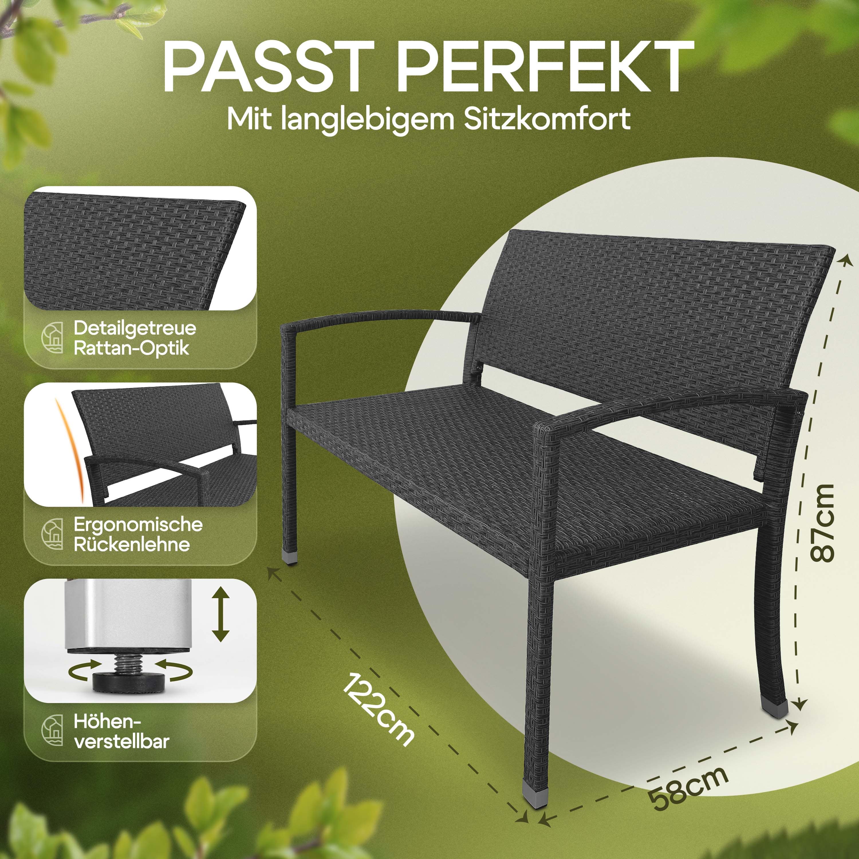 Polyrotan\u0020Tuinbank\u0020Zwart\u0020122x58x87cm Polyrotan\u0020Tuinbank\u0020Zwart\u0020122x58x87cm