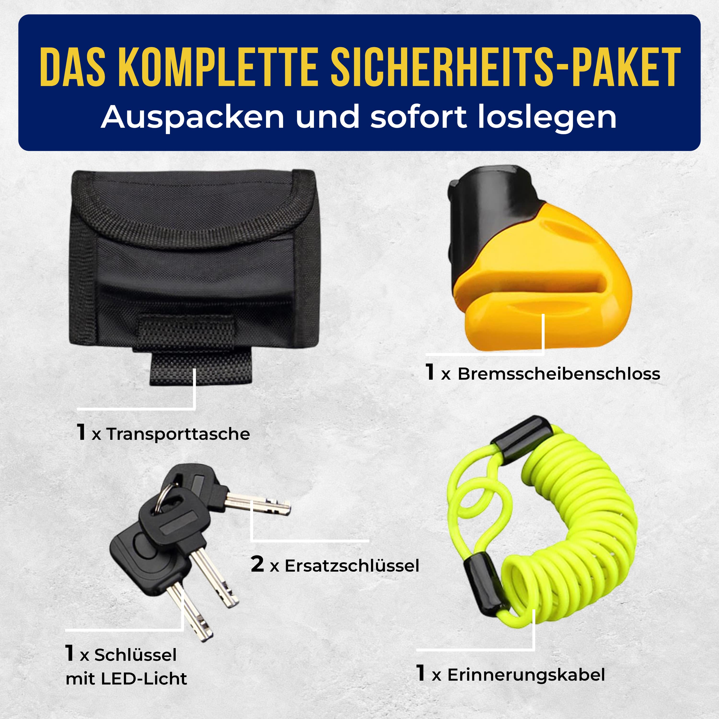 Schijfremslot\u0020Geel\u0020Staal\u0020LED\u002Dverlichting\u0020Herinneringskabel
